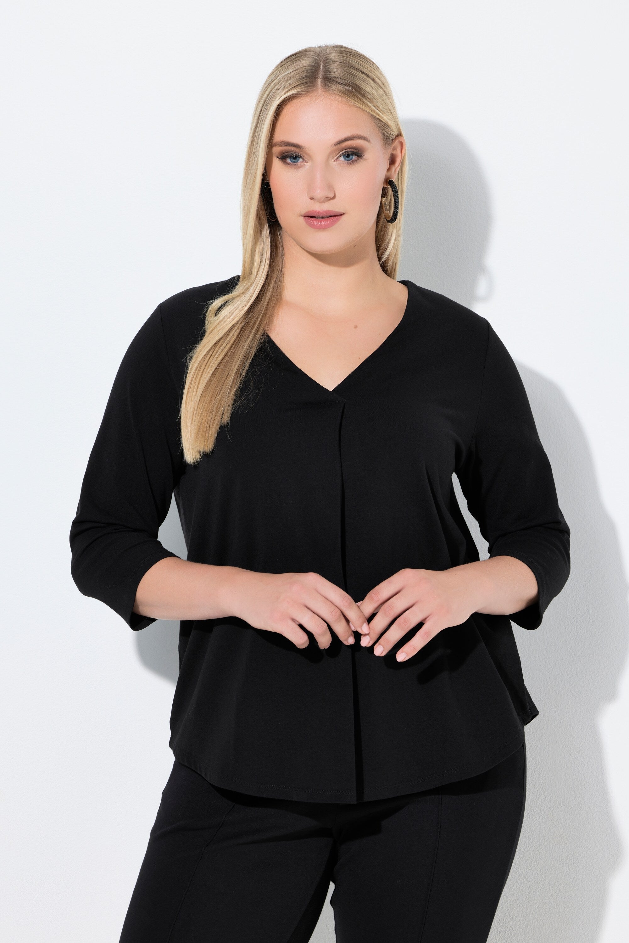Ulla Popken Front Pleat Blouse in Black