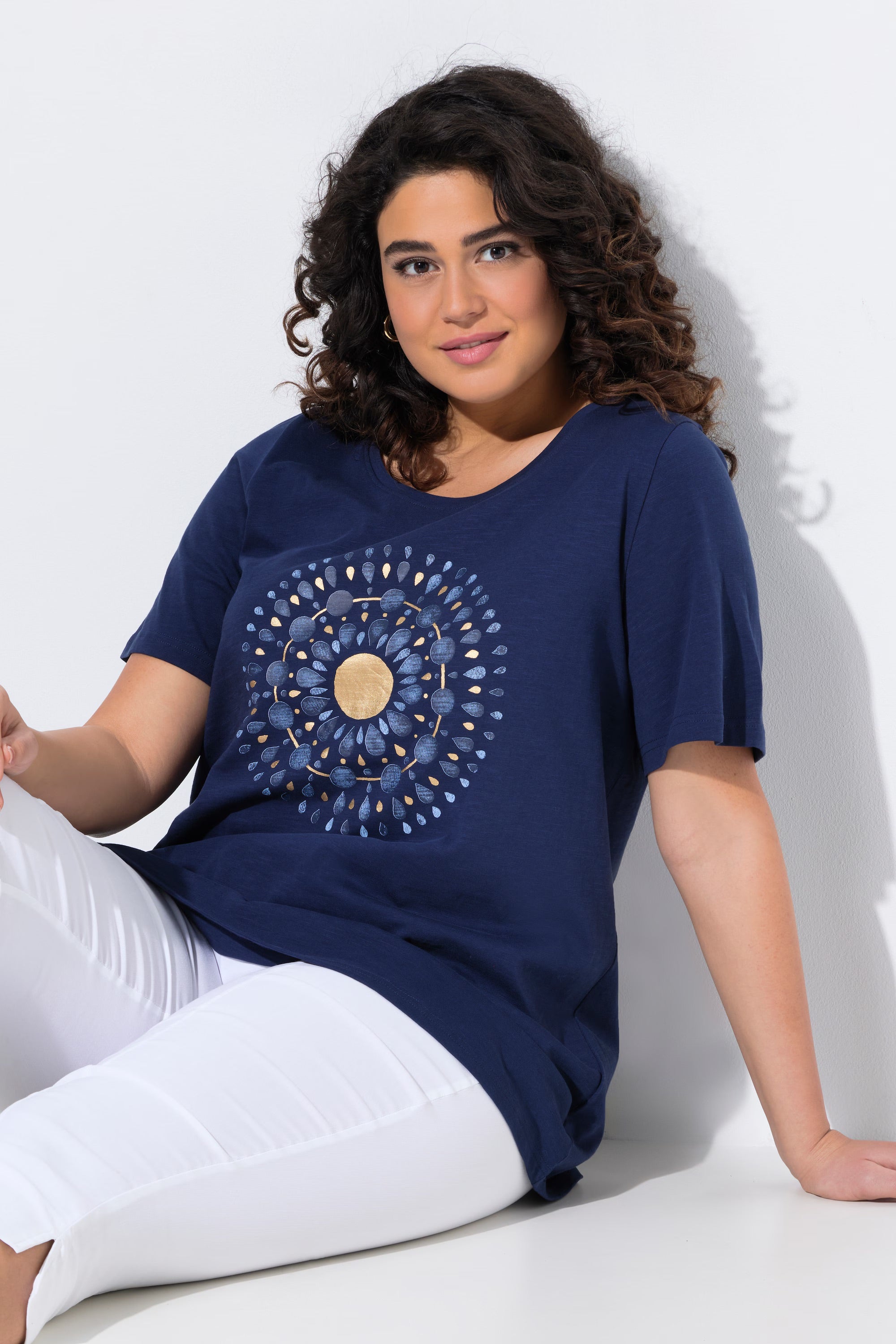 Ulla Popken Mandala T-Shirt in Navy