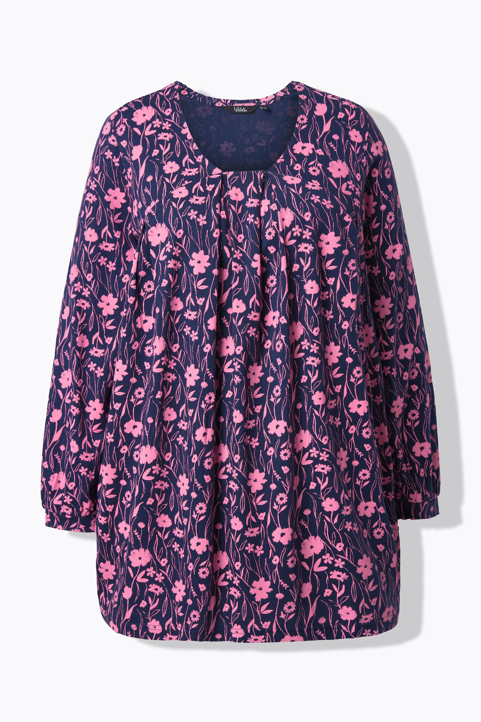 Ulla Popken Pleated Blouse in Navy