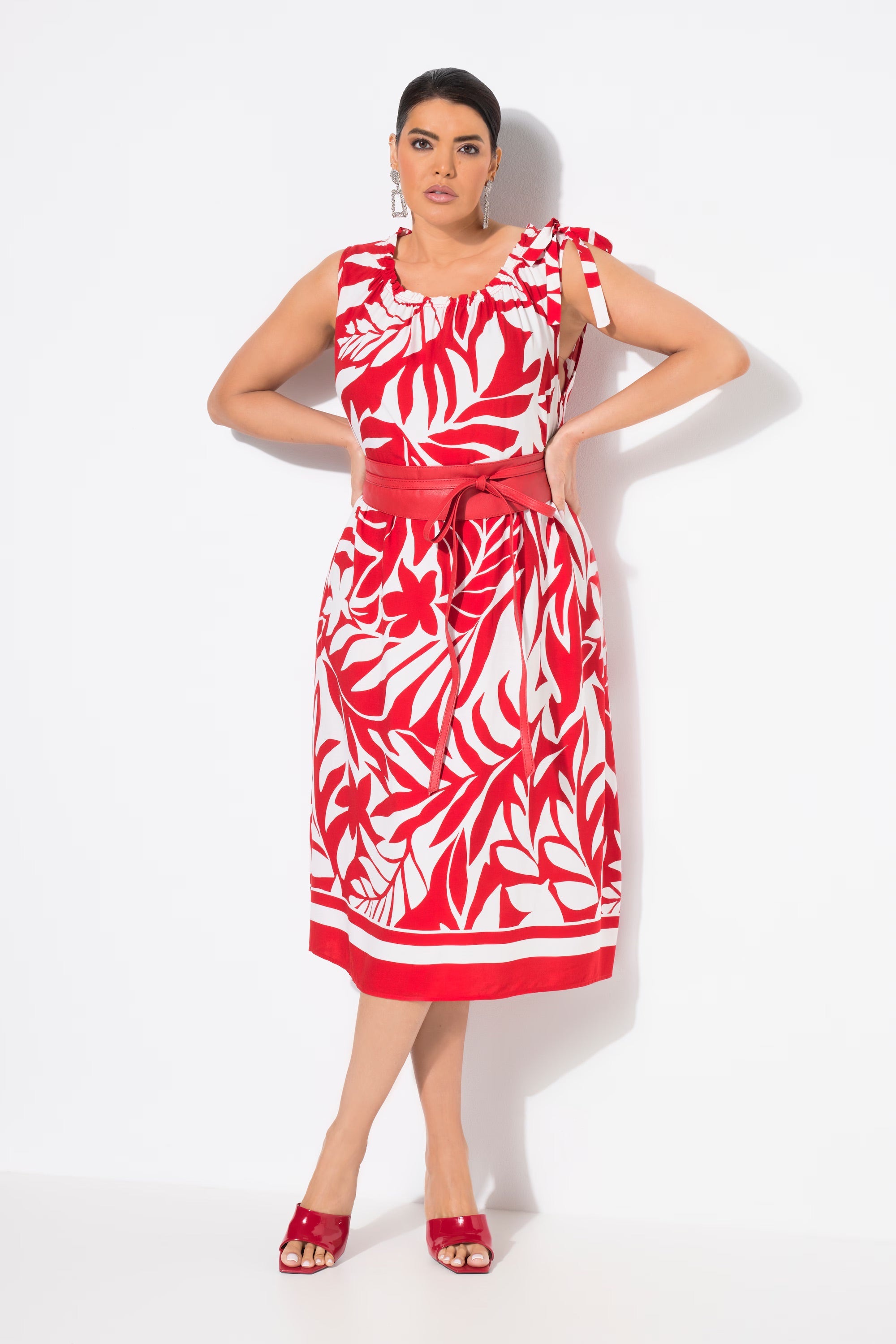Ulla Popken Red Leaf Midi Dress
