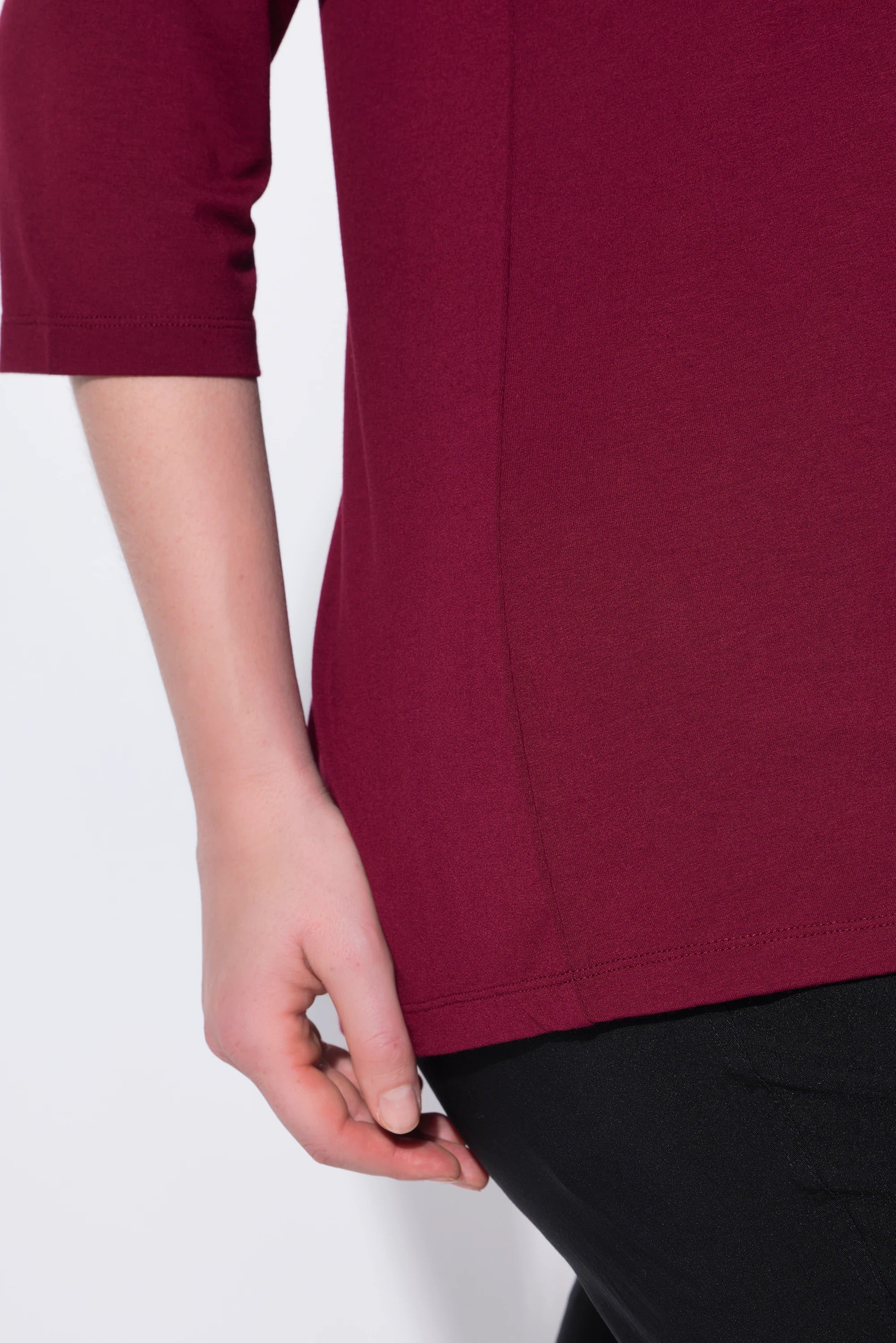 Ulla Popken Sequin Shoulder Top in Wine
