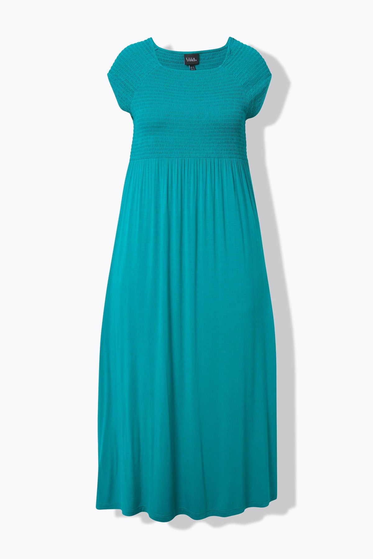 Ulla Popken Smocked Maxi Dress in Teal