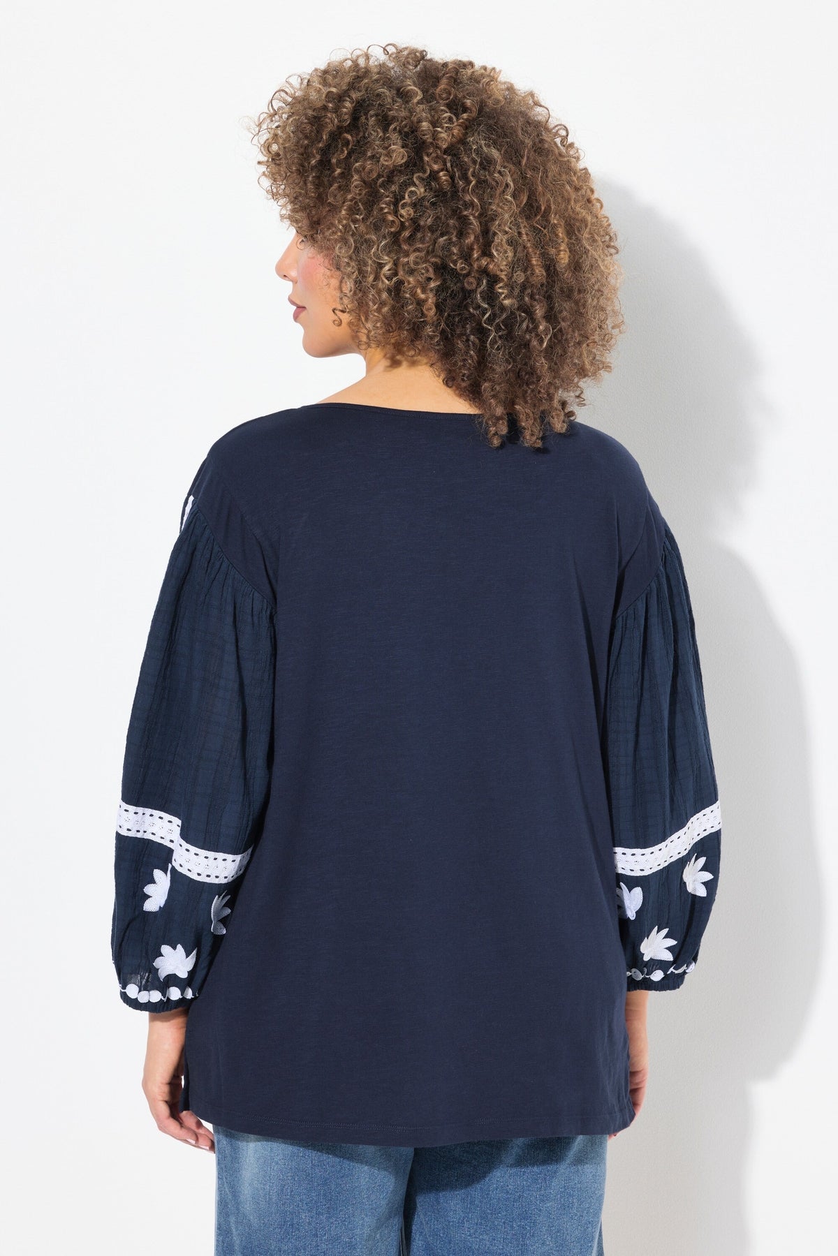 Ulla Popken Tie Neck Blouse in Navy