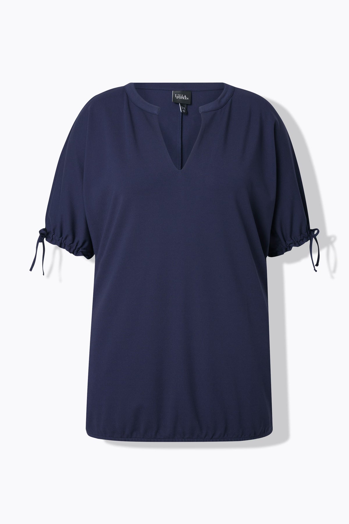 Ulla Popken Tie Sleeve Top in Navy