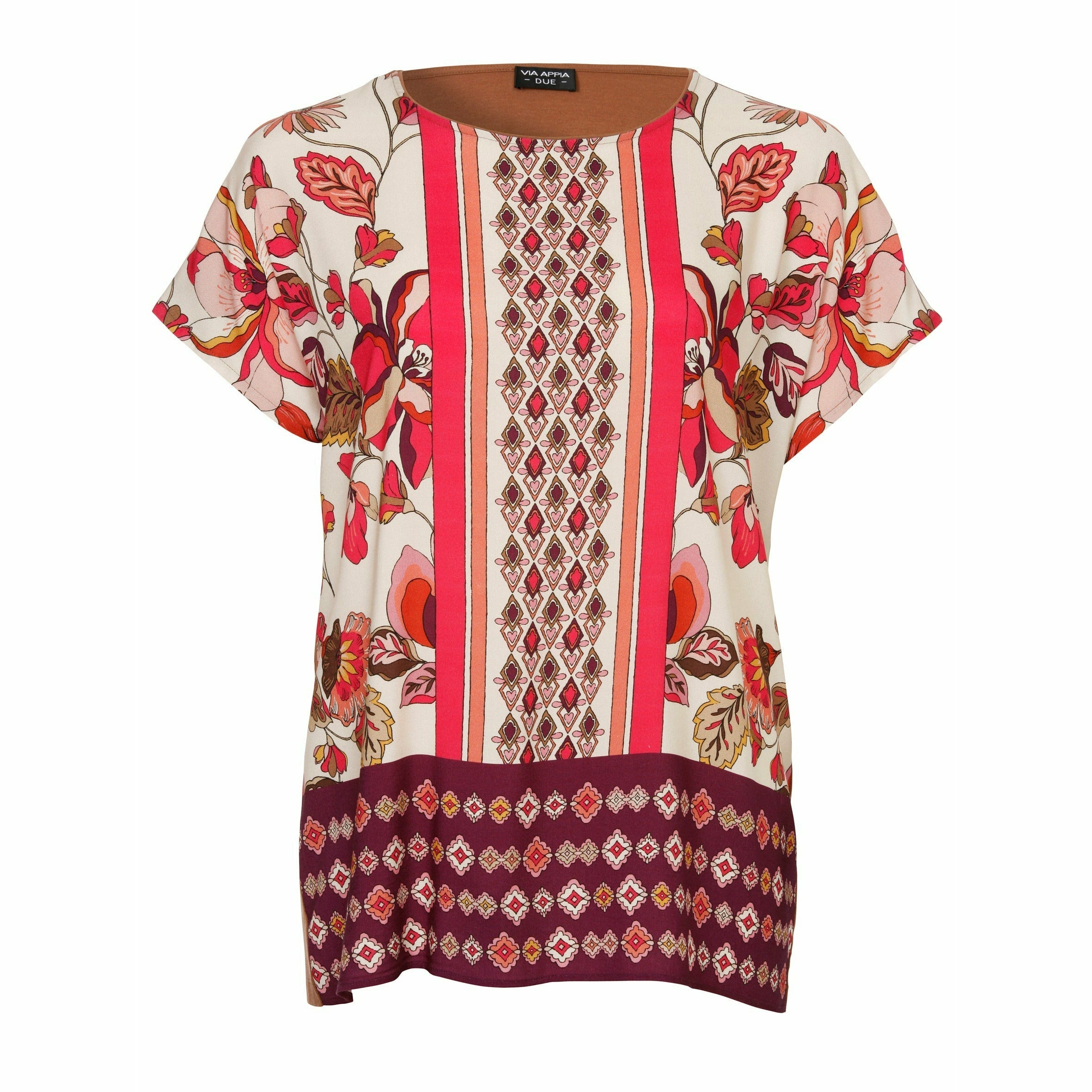 Via Appia Floral Contrast Blouse - Wardrobe Plus