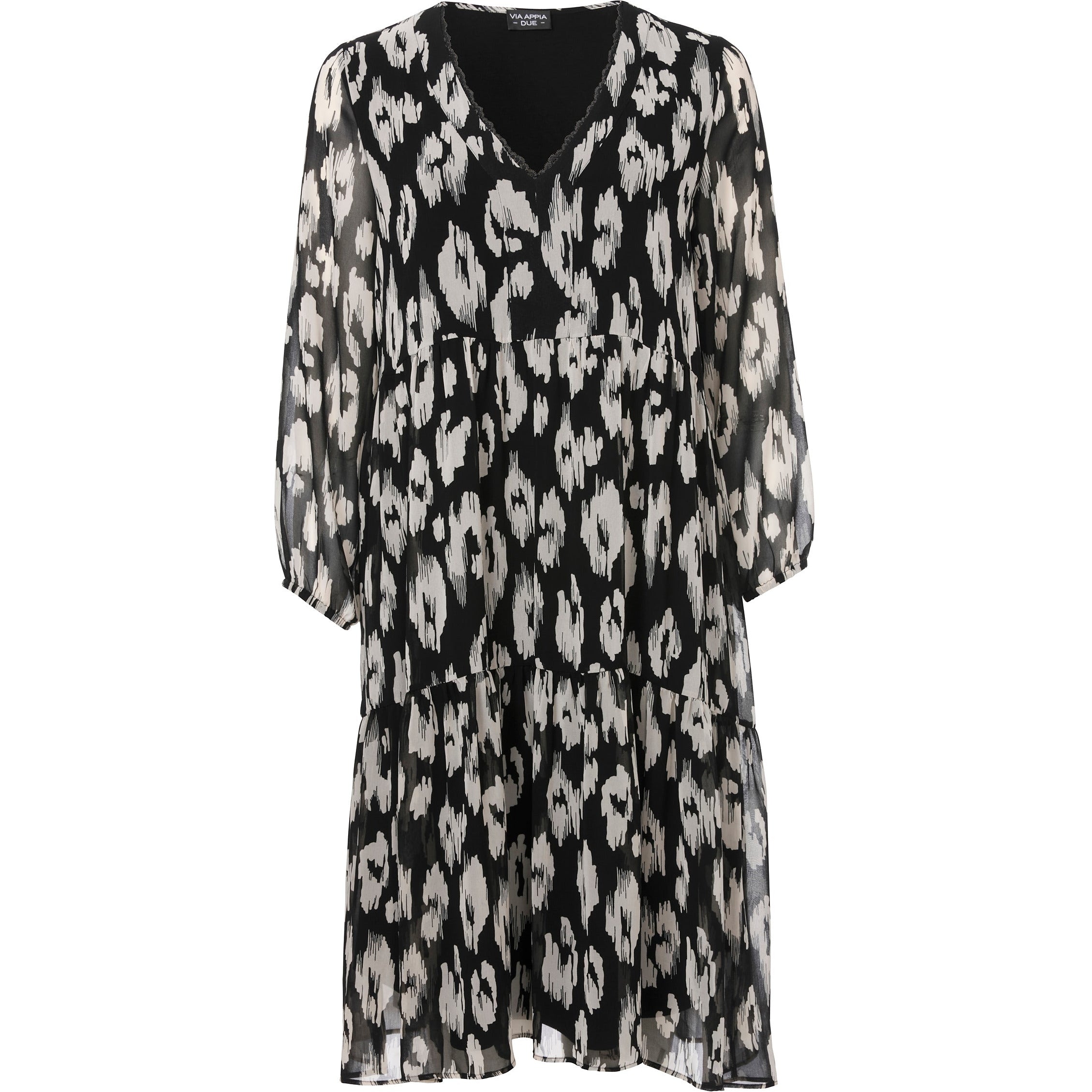 Via Appia Due Black Print Midi Dress - Wardrobe Plus