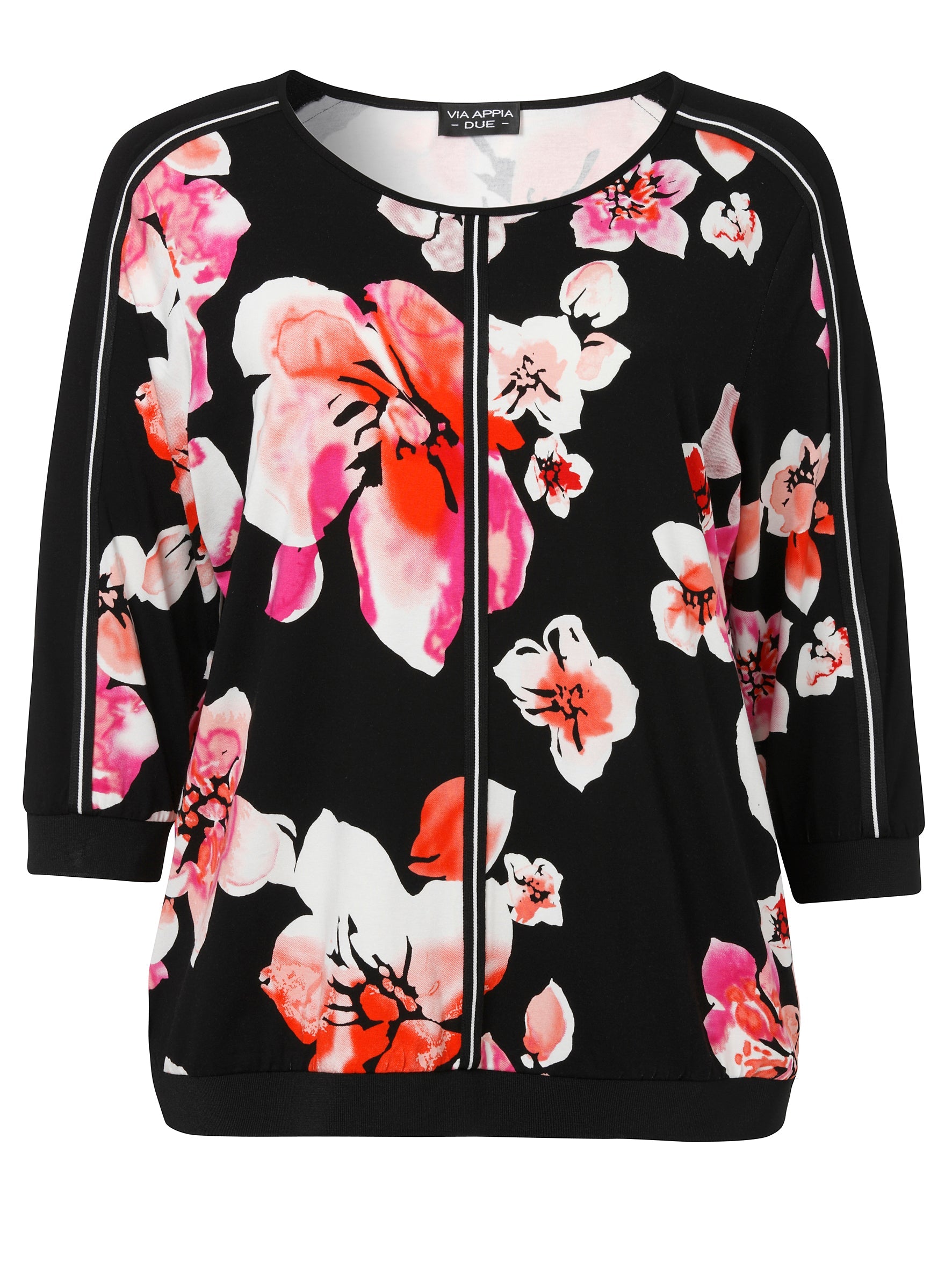 Via Appia Due Black Floral Top - Wardrobe Plus