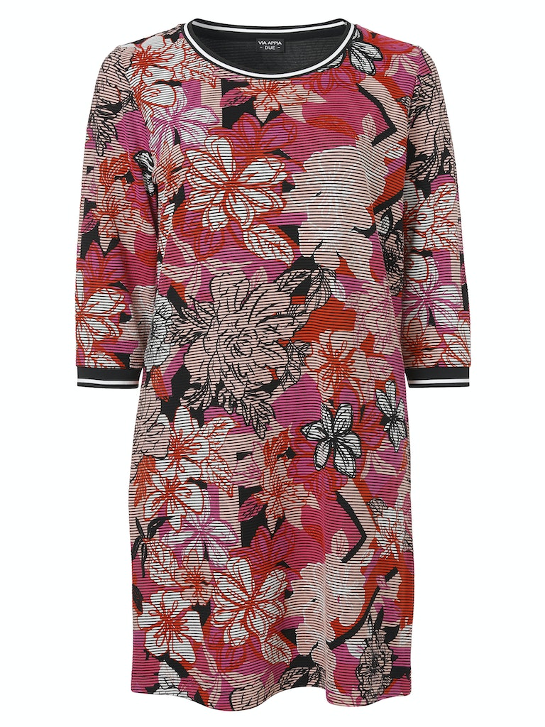 Via Appia Ribbed Floral Dress - Wardrobe Plus