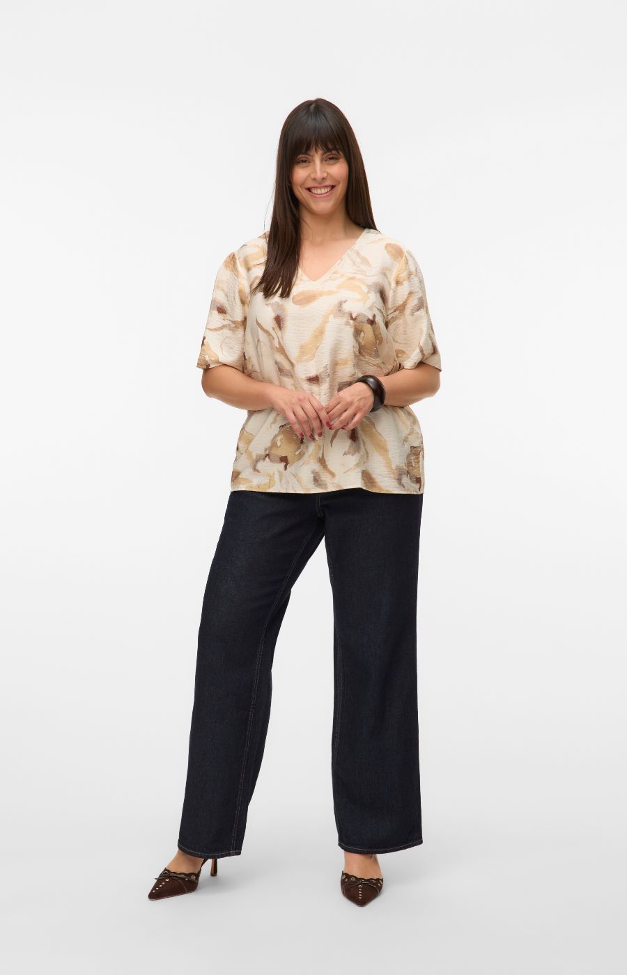 Vero Moda Curve Cille Top in Beige