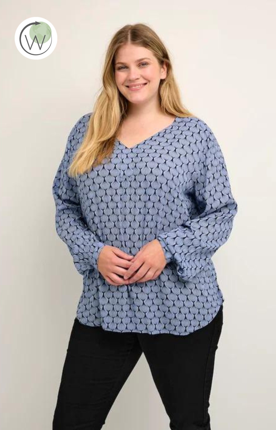 Kaffe Ami V-neck Blouse in Blue - Wardrobe Plus