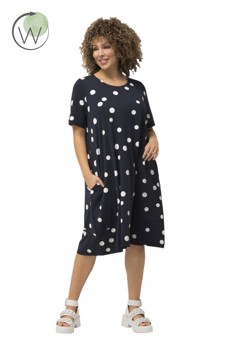 Ulla Popken Polka Dot Dress in Navy