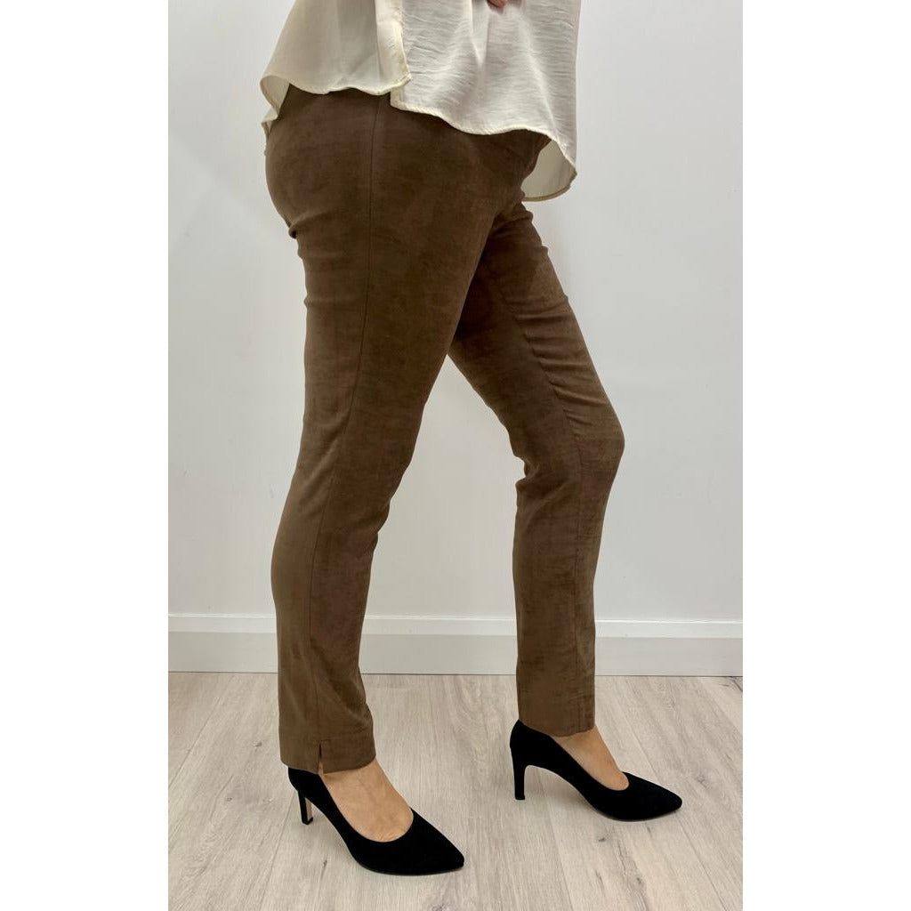 Robell Rose Suede Trousers in Brown - Wardrobe Plus