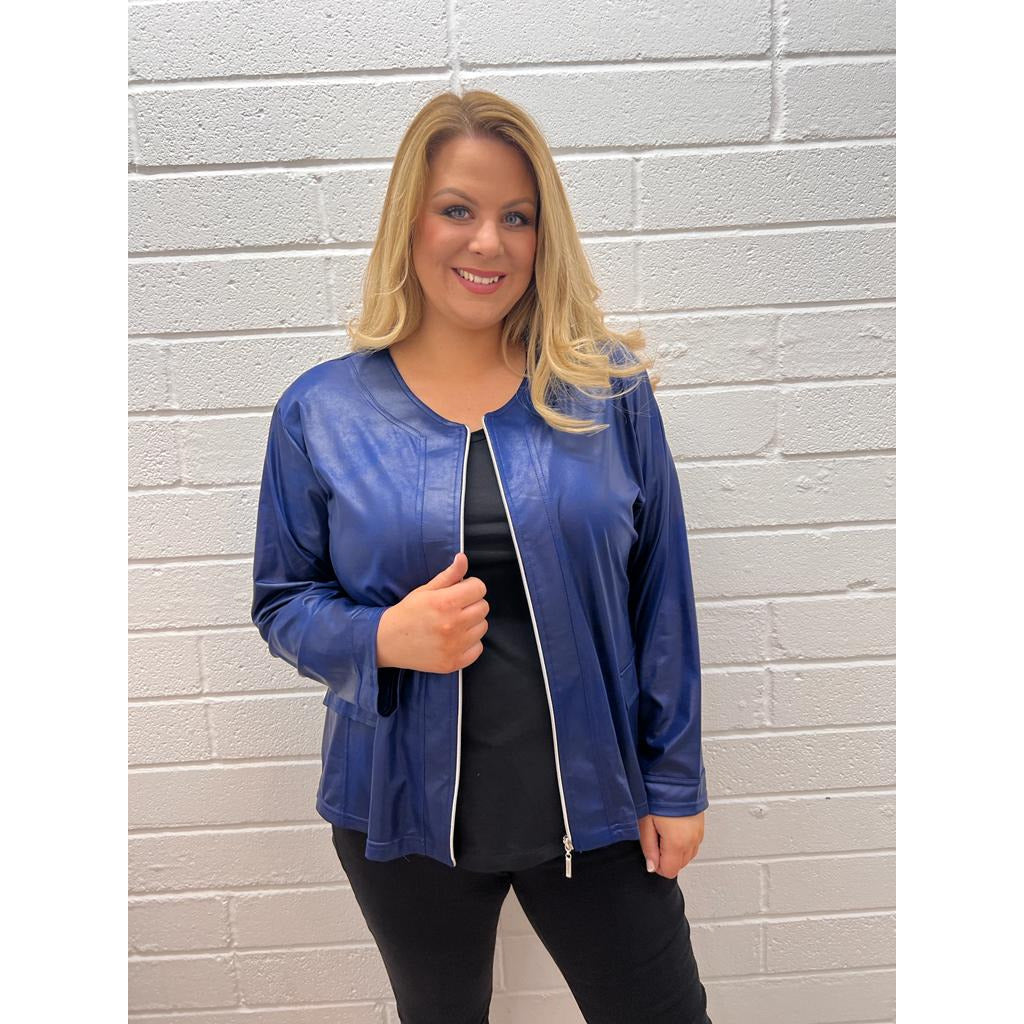 Magna Leather Look Jacket in Royal Blue - Wardrobe Plus