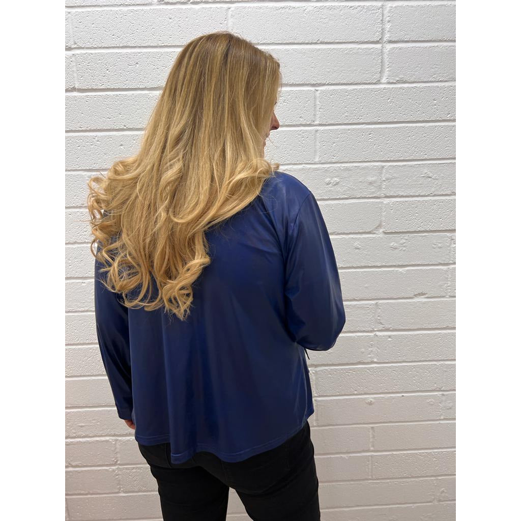 Magna Leather Look Jacket in Royal Blue - Wardrobe Plus