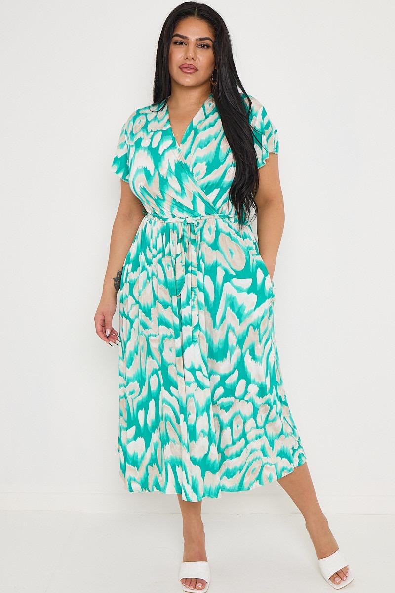 Dani Faux Wrap Dress in Green Cloud