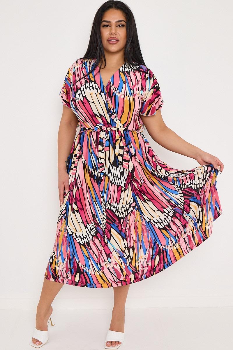 Dani Faux Wrap Dress in Wild Pink