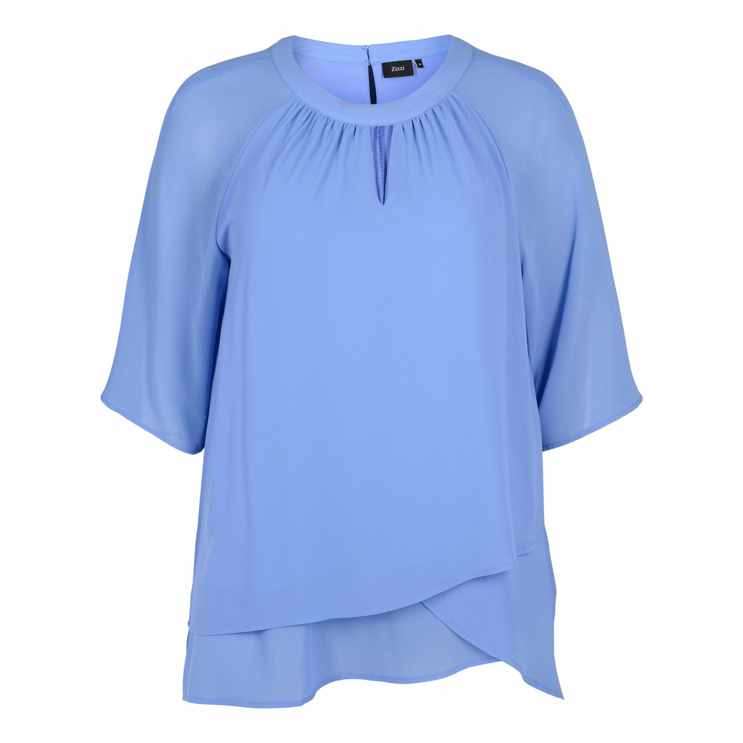 Zizzi Chiffon Blouse in Pale Blue - Wardrobe Plus