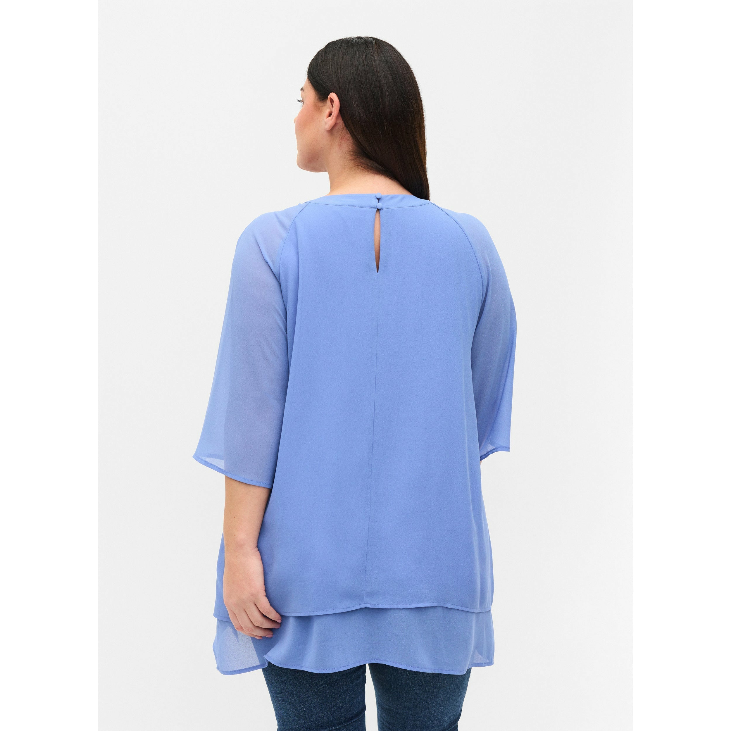 Zizzi Chiffon Blouse in Pale Blue - Wardrobe Plus