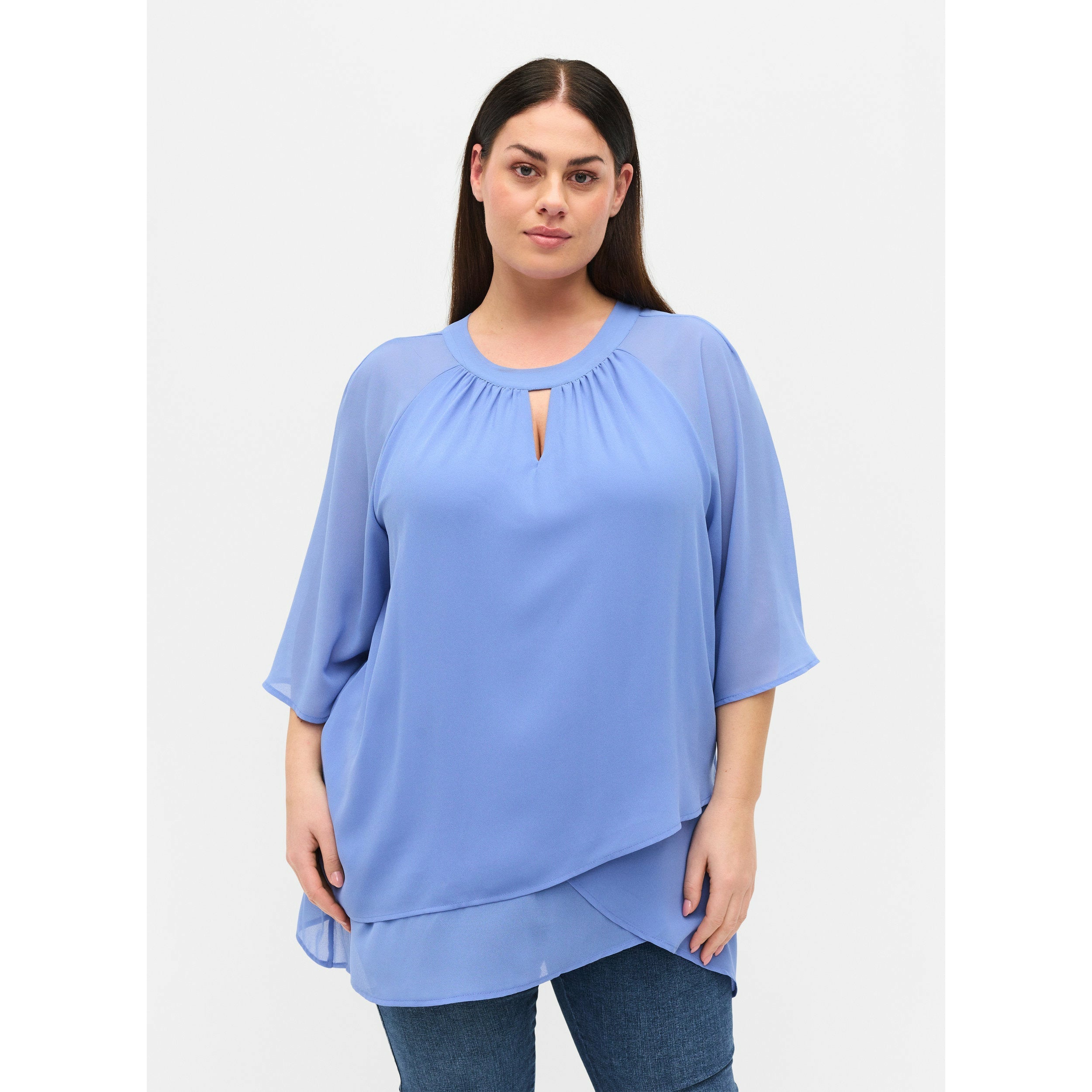 Zizzi Chiffon Blouse in Pale Blue - Wardrobe Plus