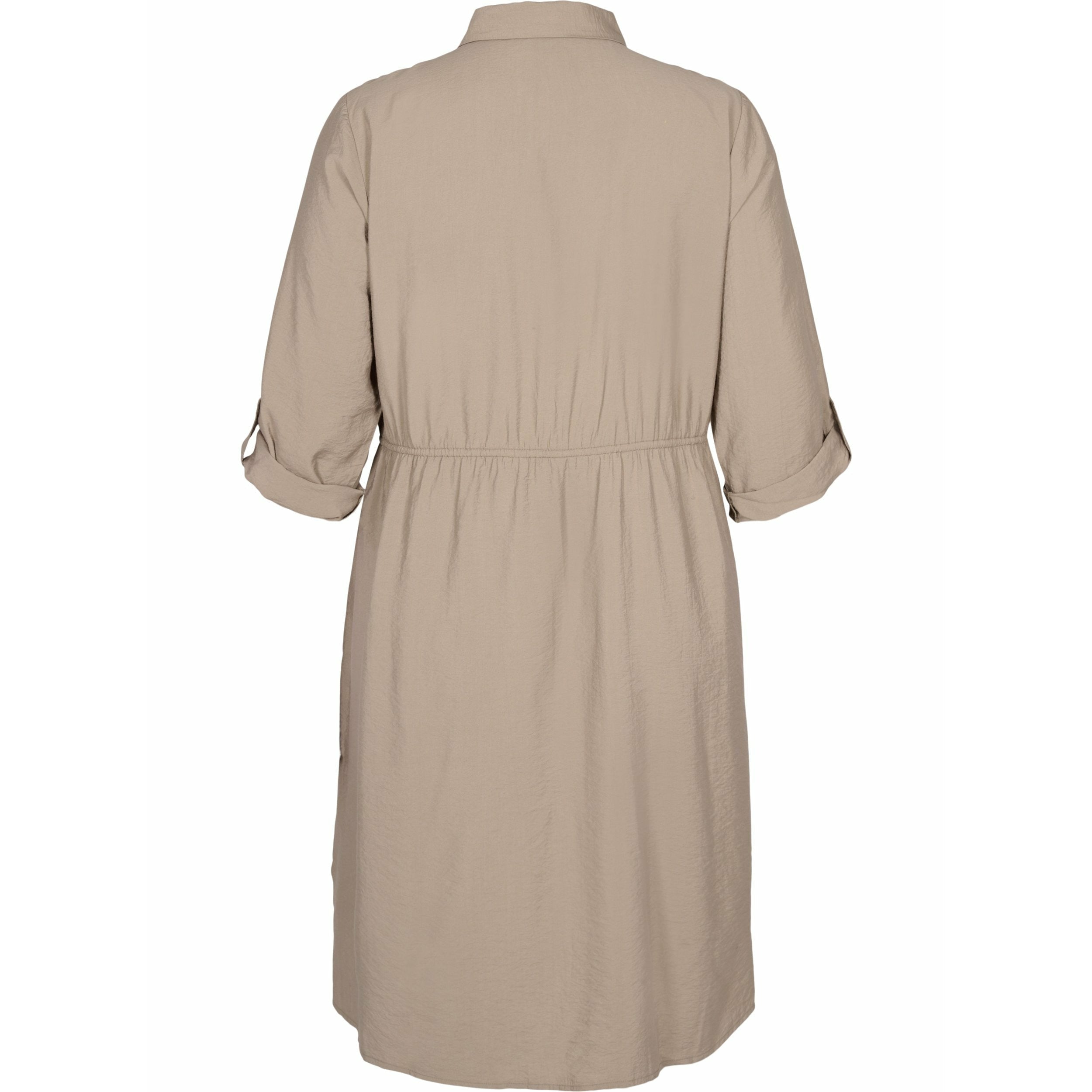 Zizzi 3/4 Sleeve Shirt Dress in Beige - Wardrobe Plus