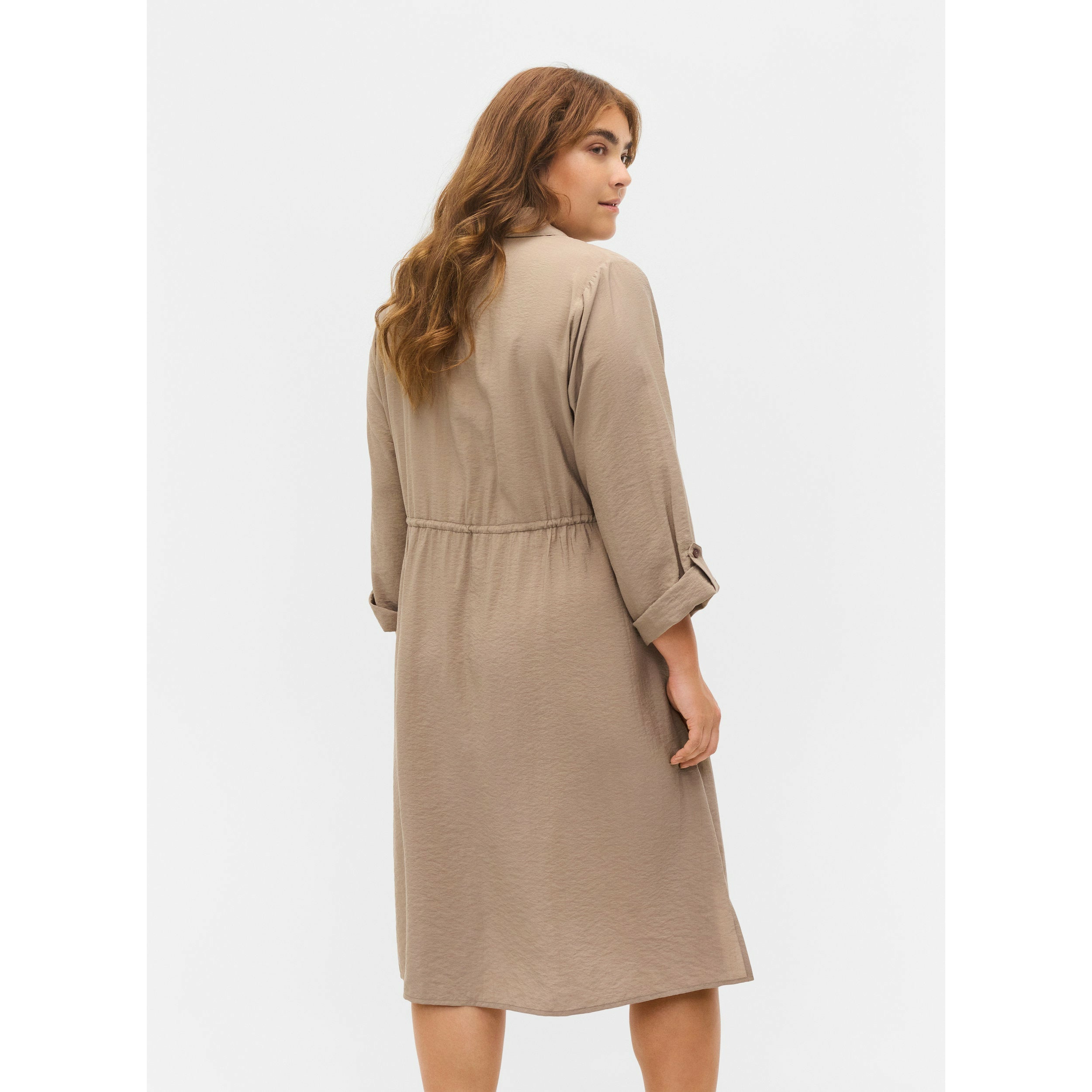 Zizzi 3/4 Sleeve Shirt Dress in Beige - Wardrobe Plus
