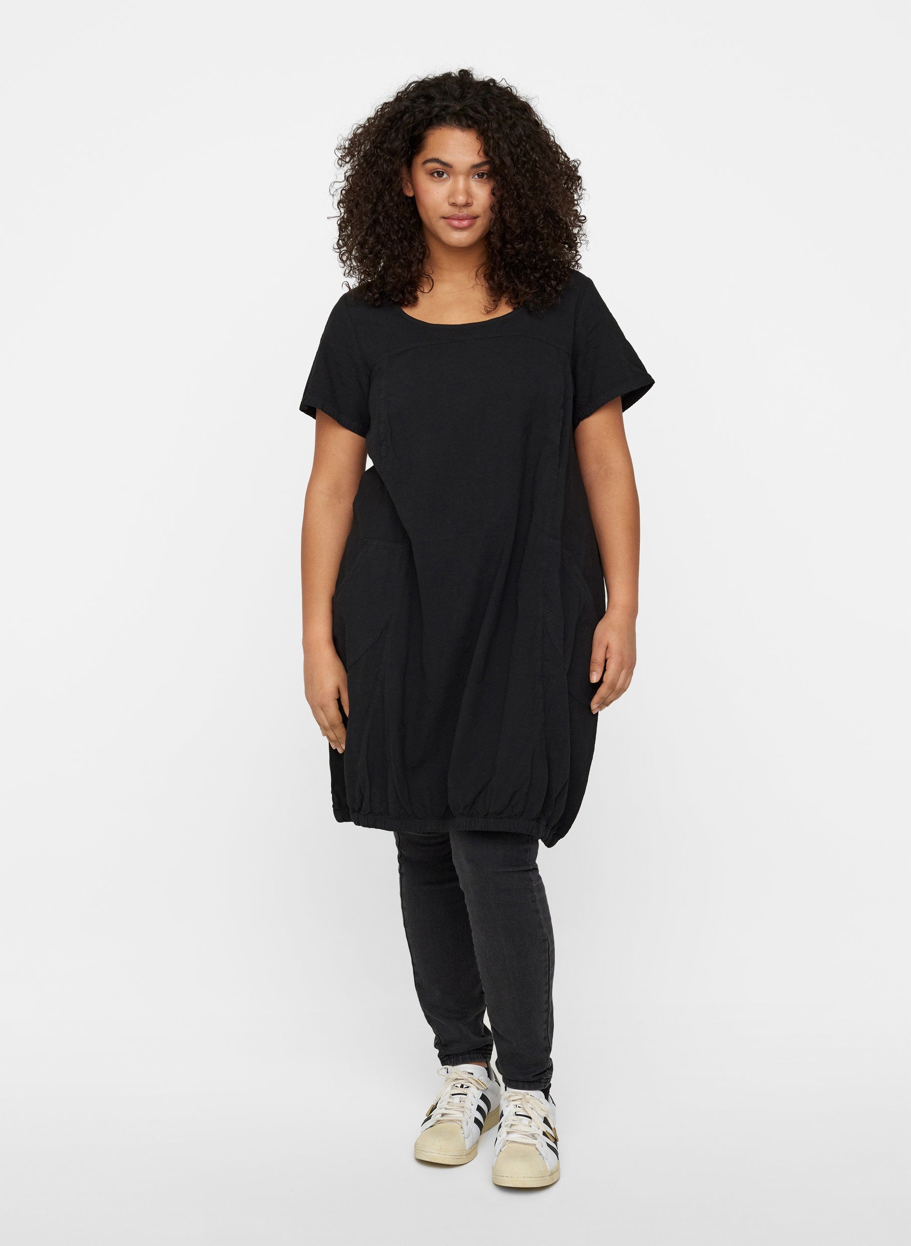 Zizzi Cotton Bubble Dress in Black - Wardrobe Plus