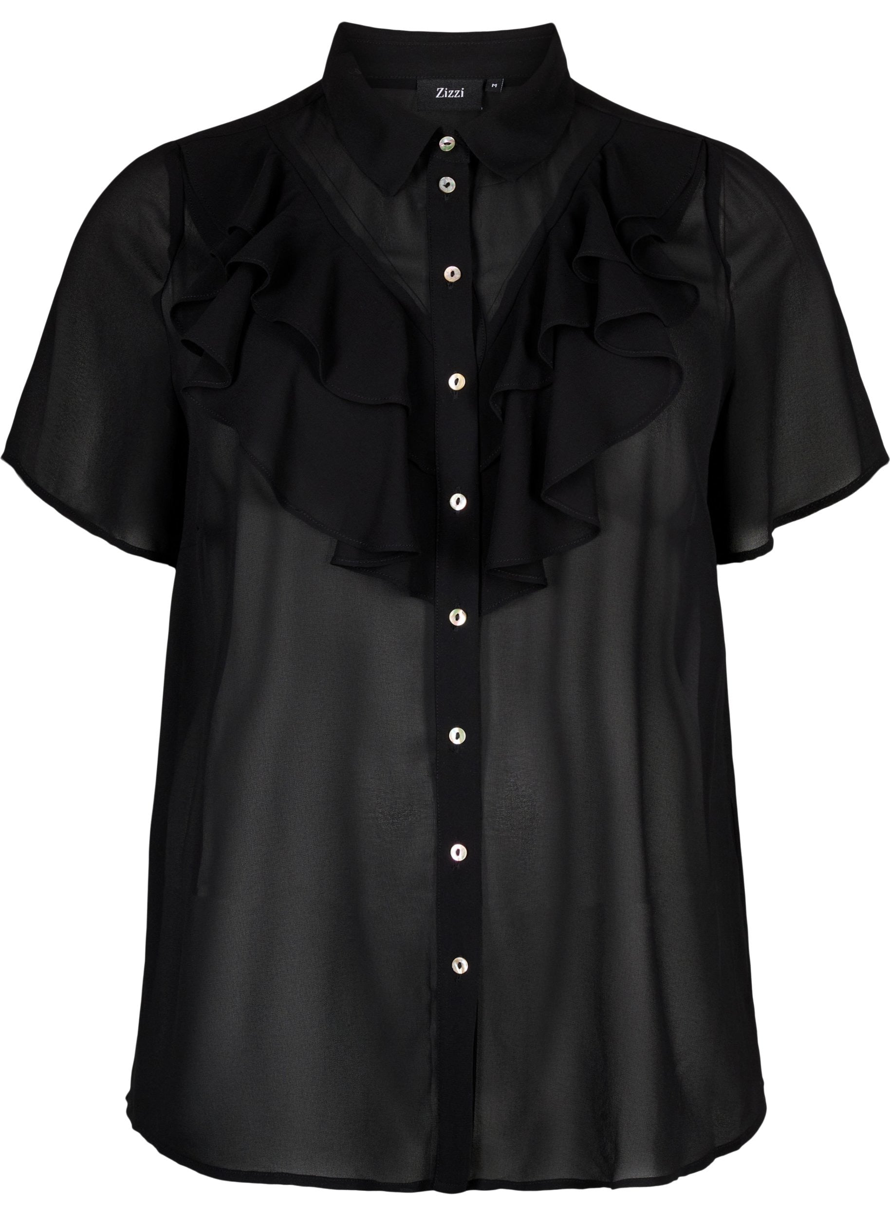 Zizzi Mhalen Ruffle Shirt in Black