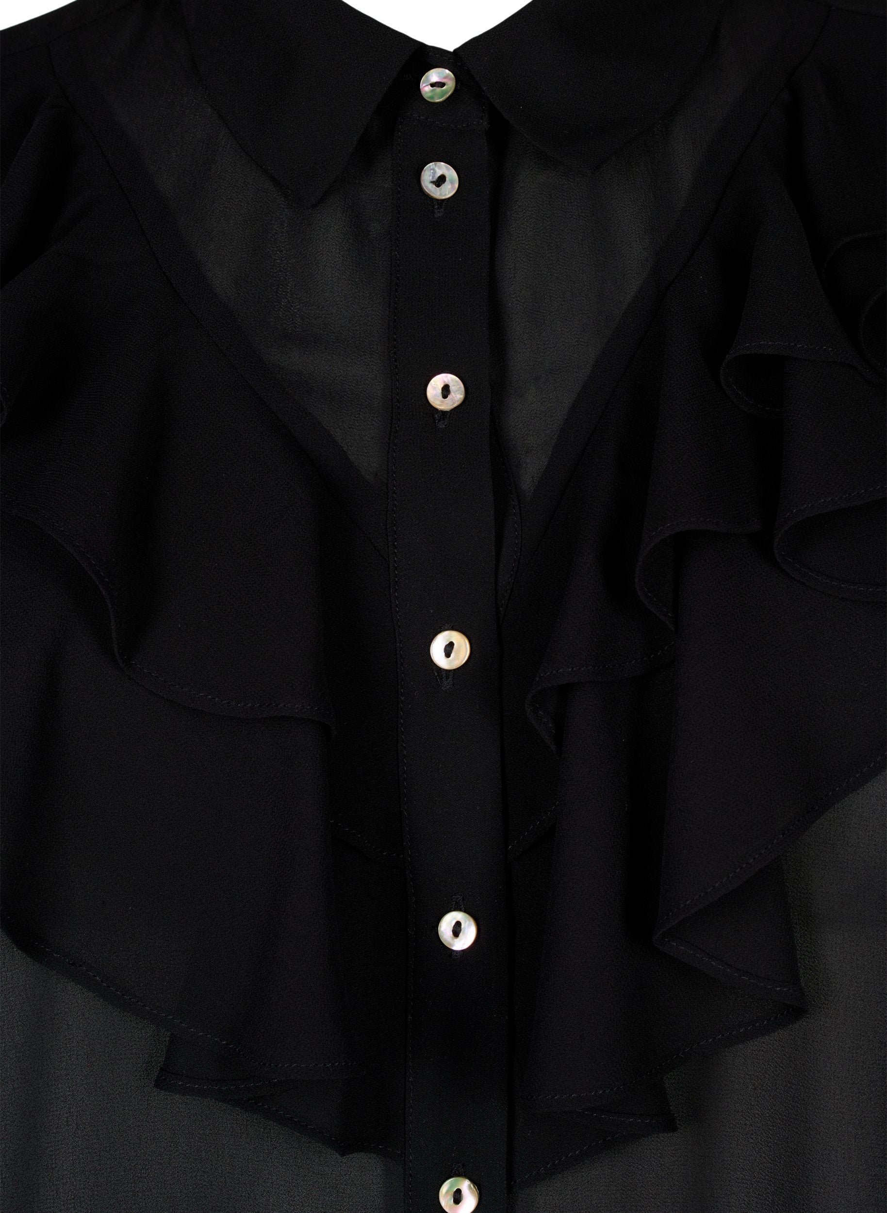 Zizzi Mhalen Ruffle Shirt in Black