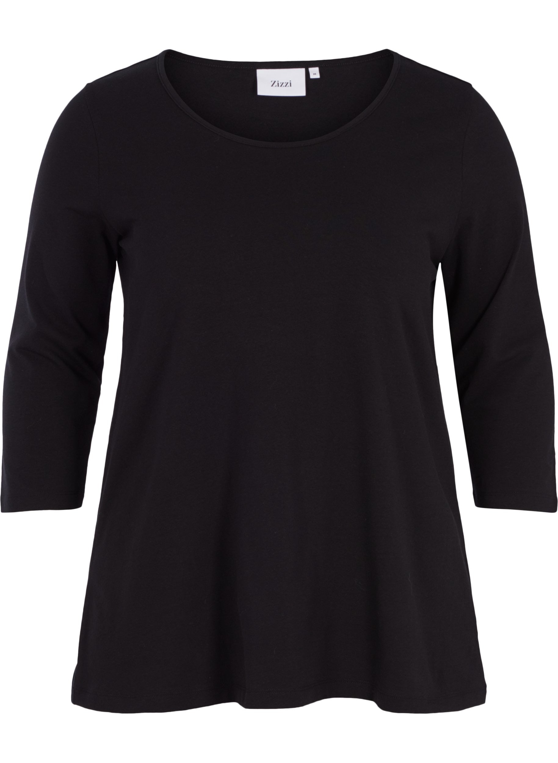 Zizzi Cotton 3/4 Sleeve Top in Black