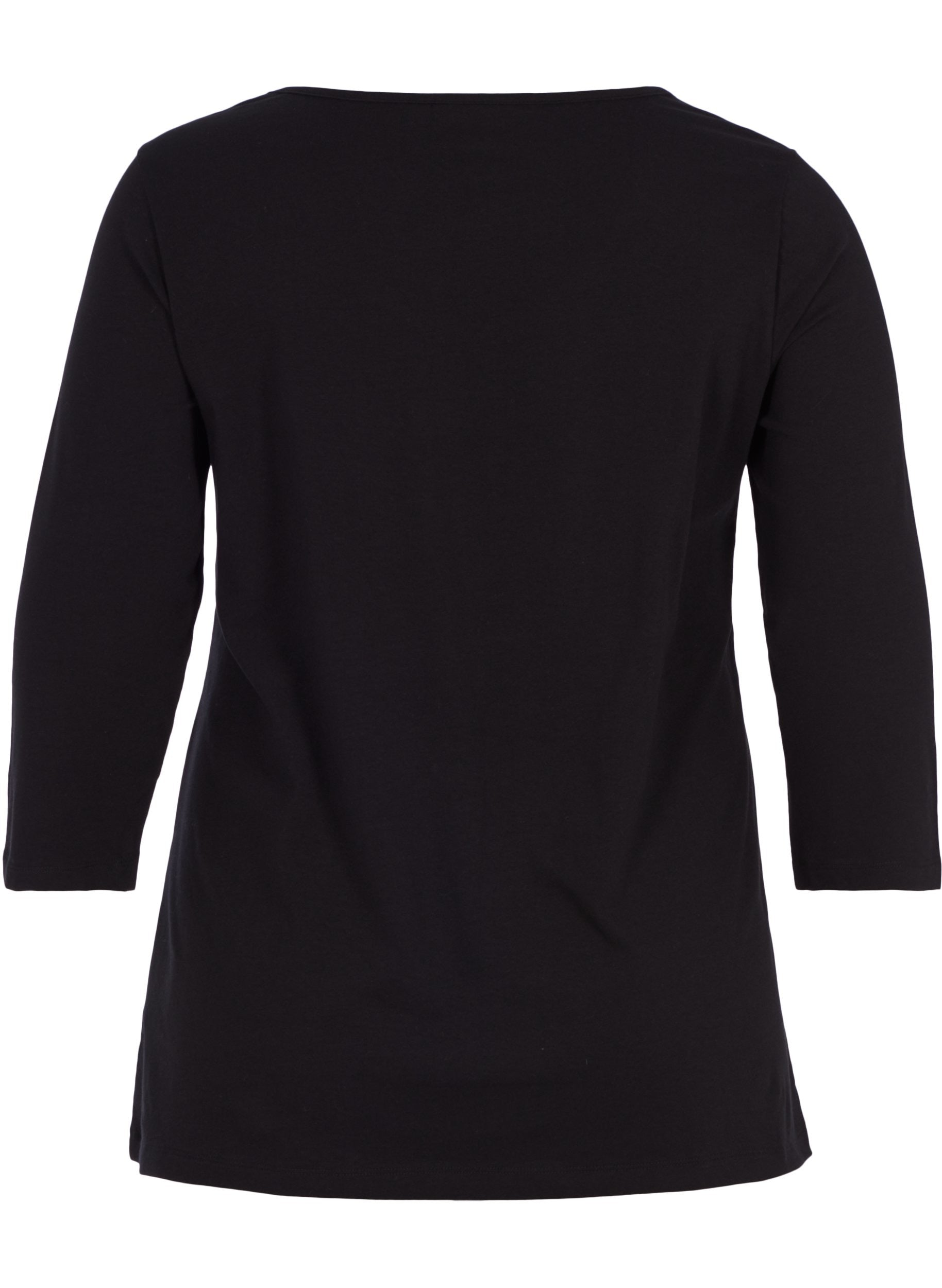 Zizzi Basic 3/4 Sleeve Tee in Black - Wardrobe Plus