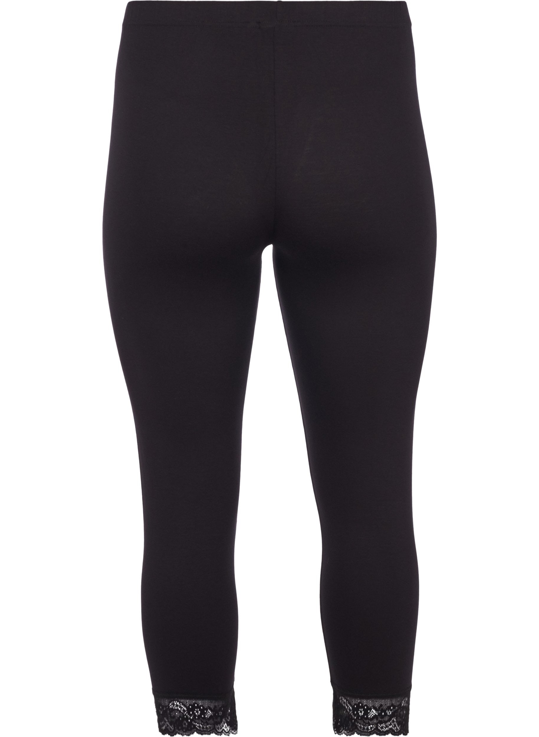 Zizzi Lace Trim 3/4 Leggings in Black