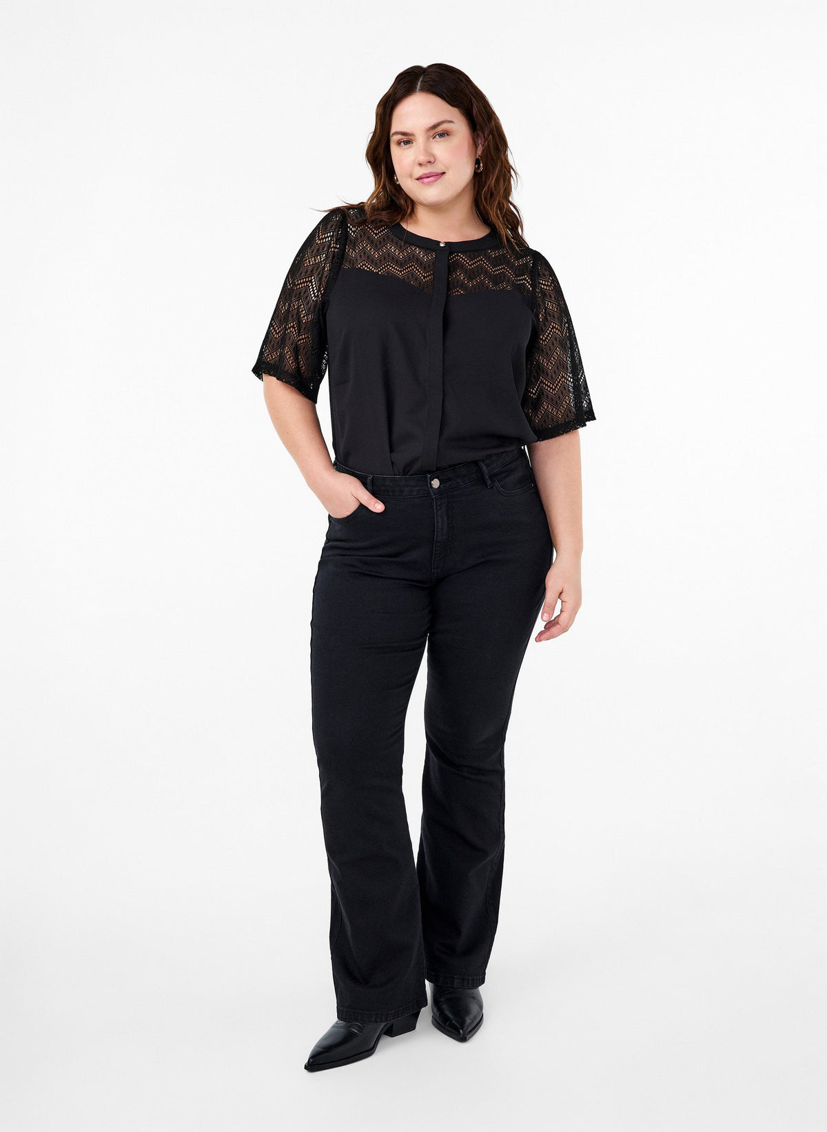 Zizzi Seli Shirt Blouse in Black Lace
