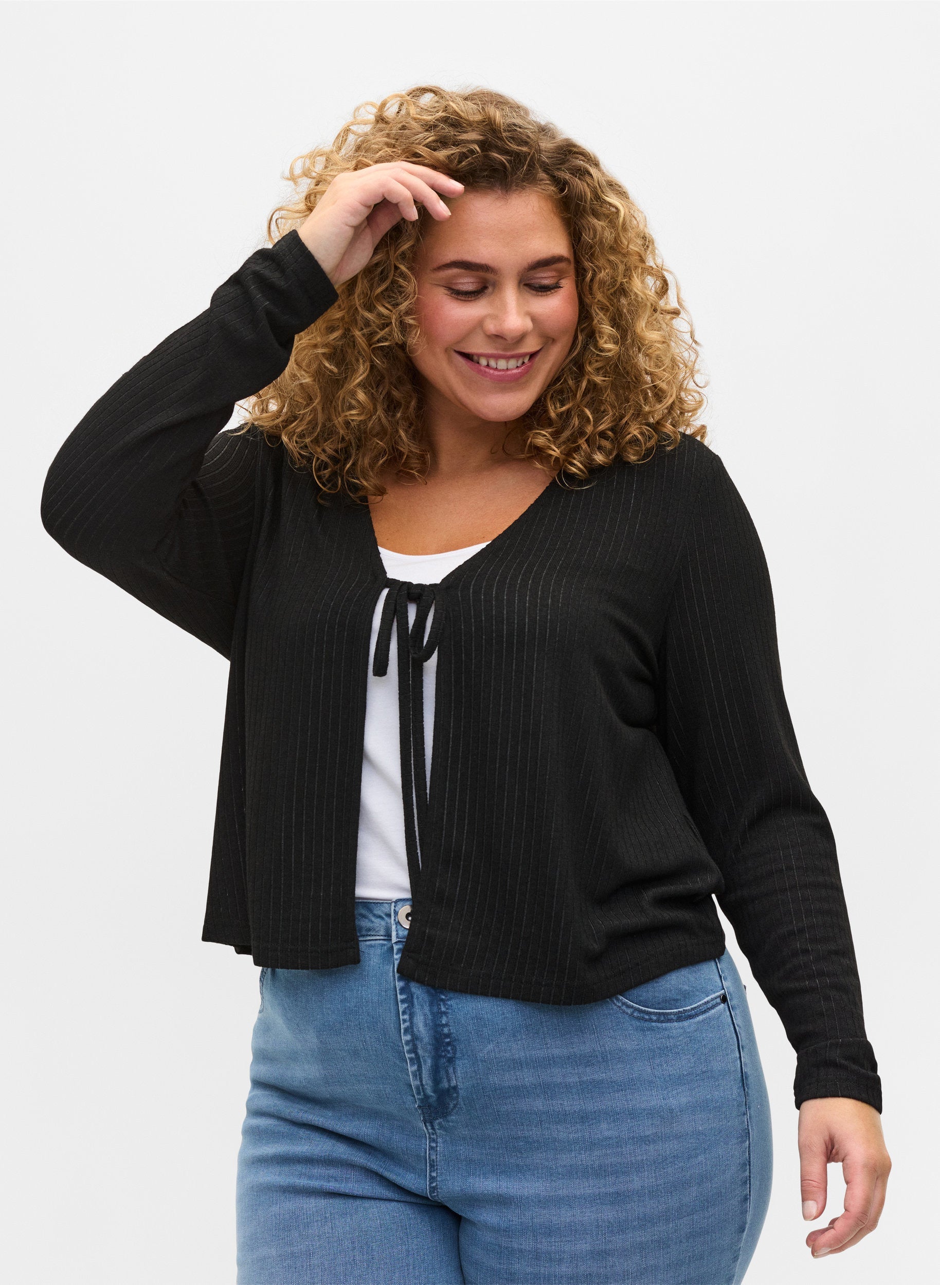 Zizzi Tie String Cardigan in Black