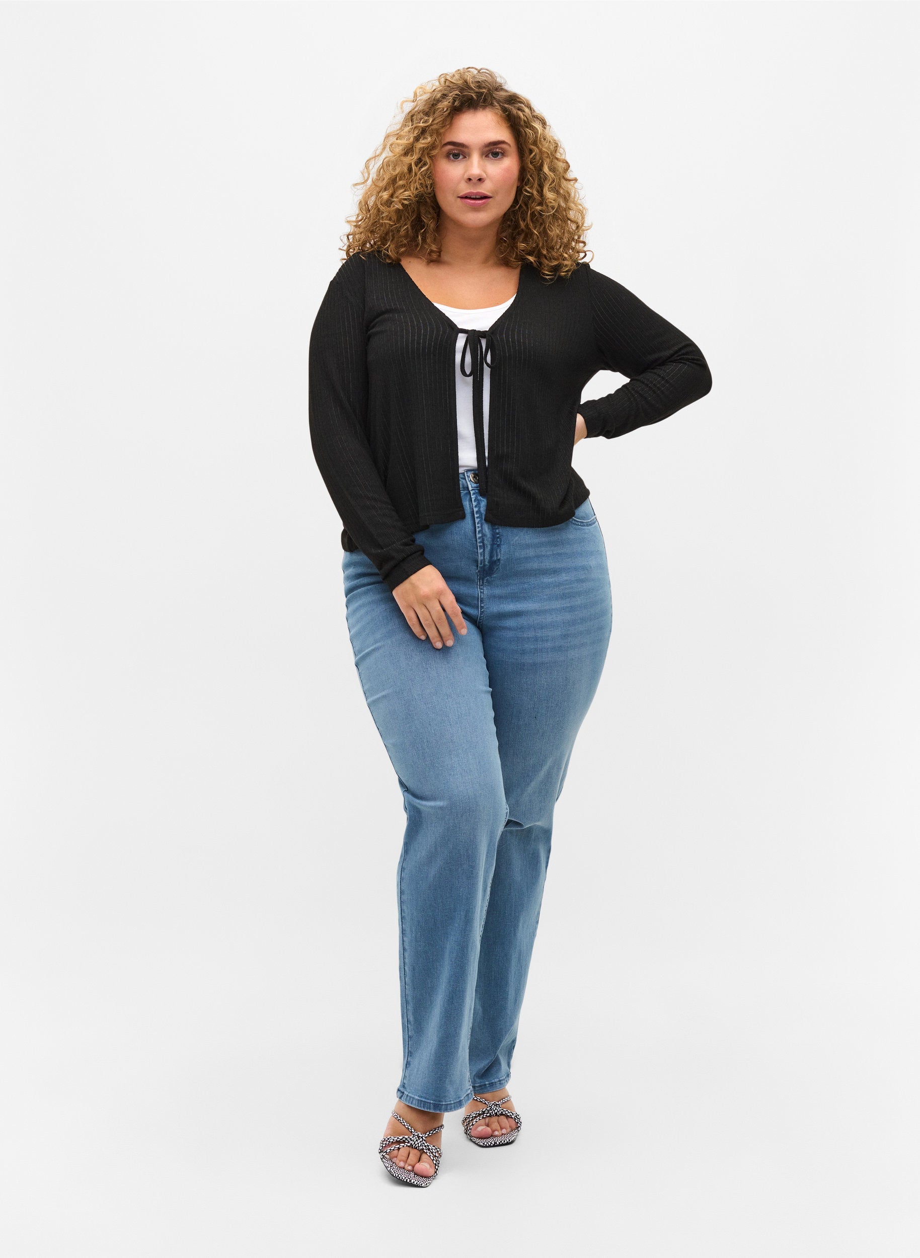 Zizzi Tie String Cardigan in Black