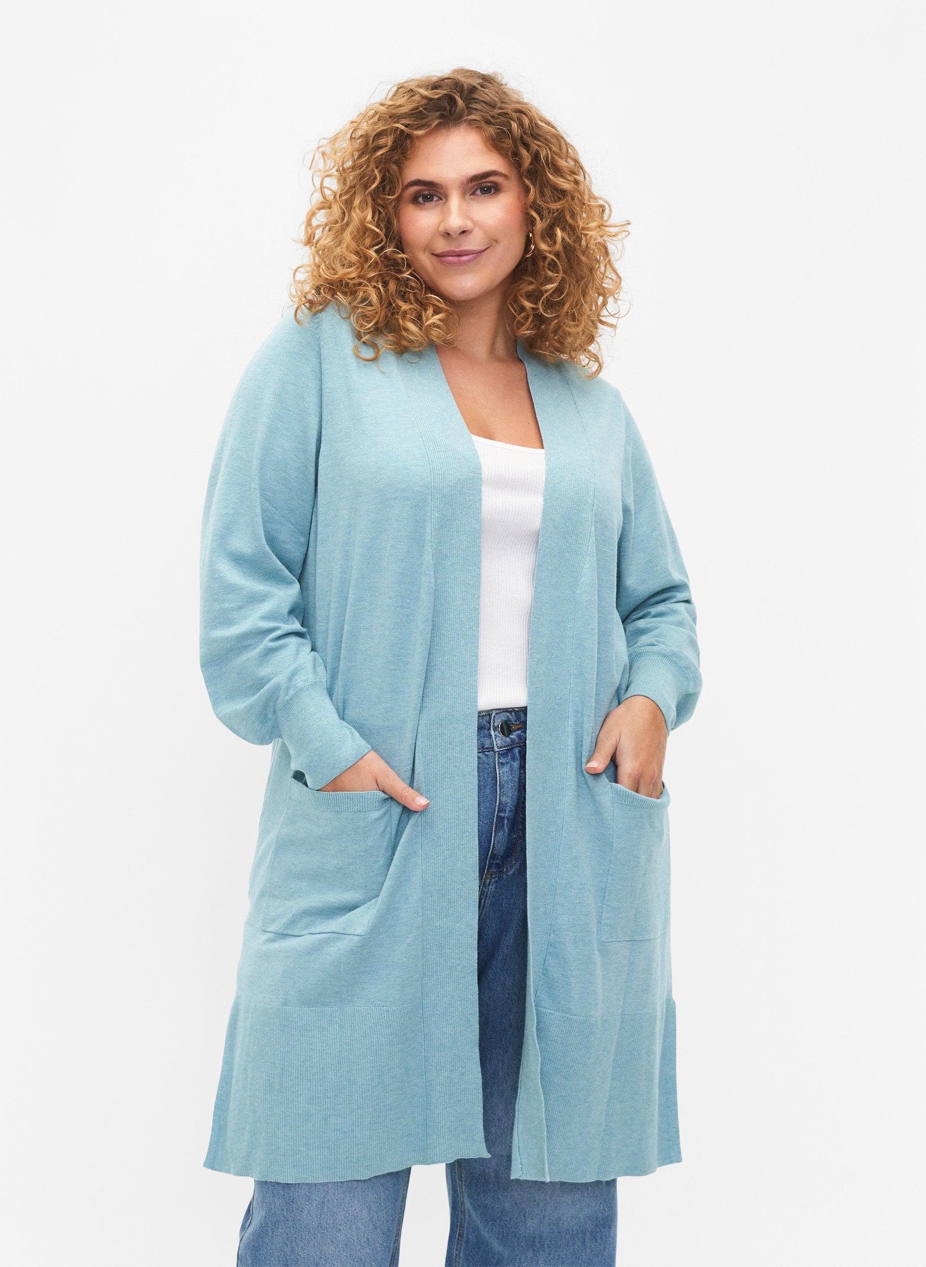 Zizzi Ella Cardigan in Aqua