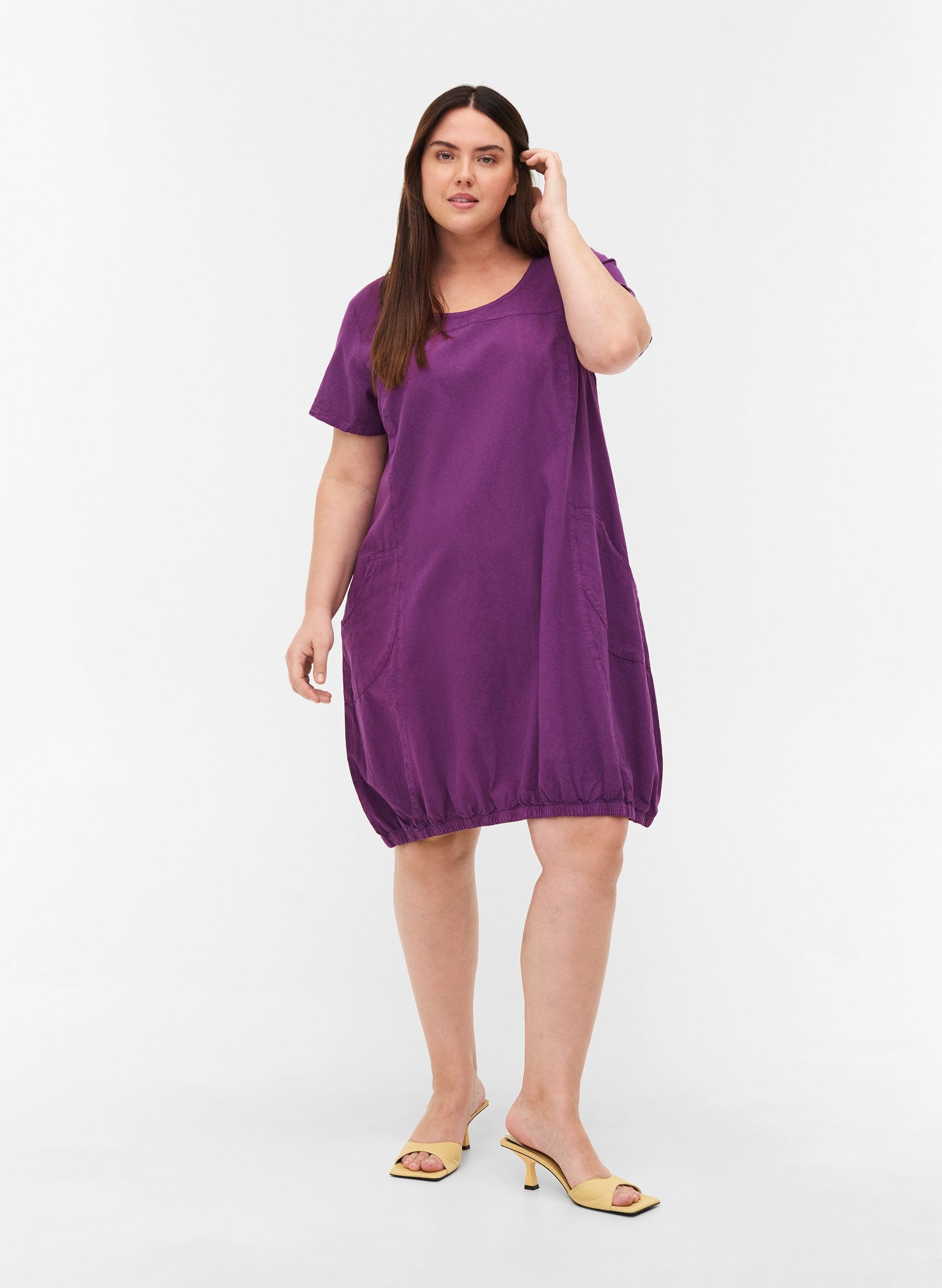 Zizzi Cotton Bubble Dress in Purple - Wardrobe Plus