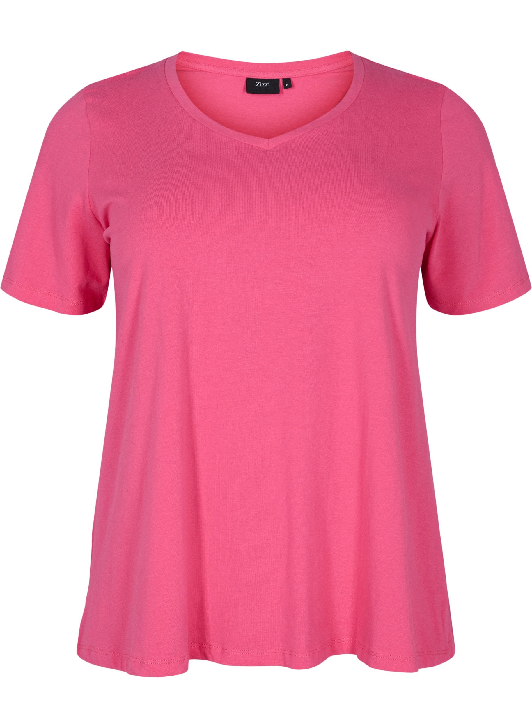 Zizzi Cotton V-Neck Tee in Pink