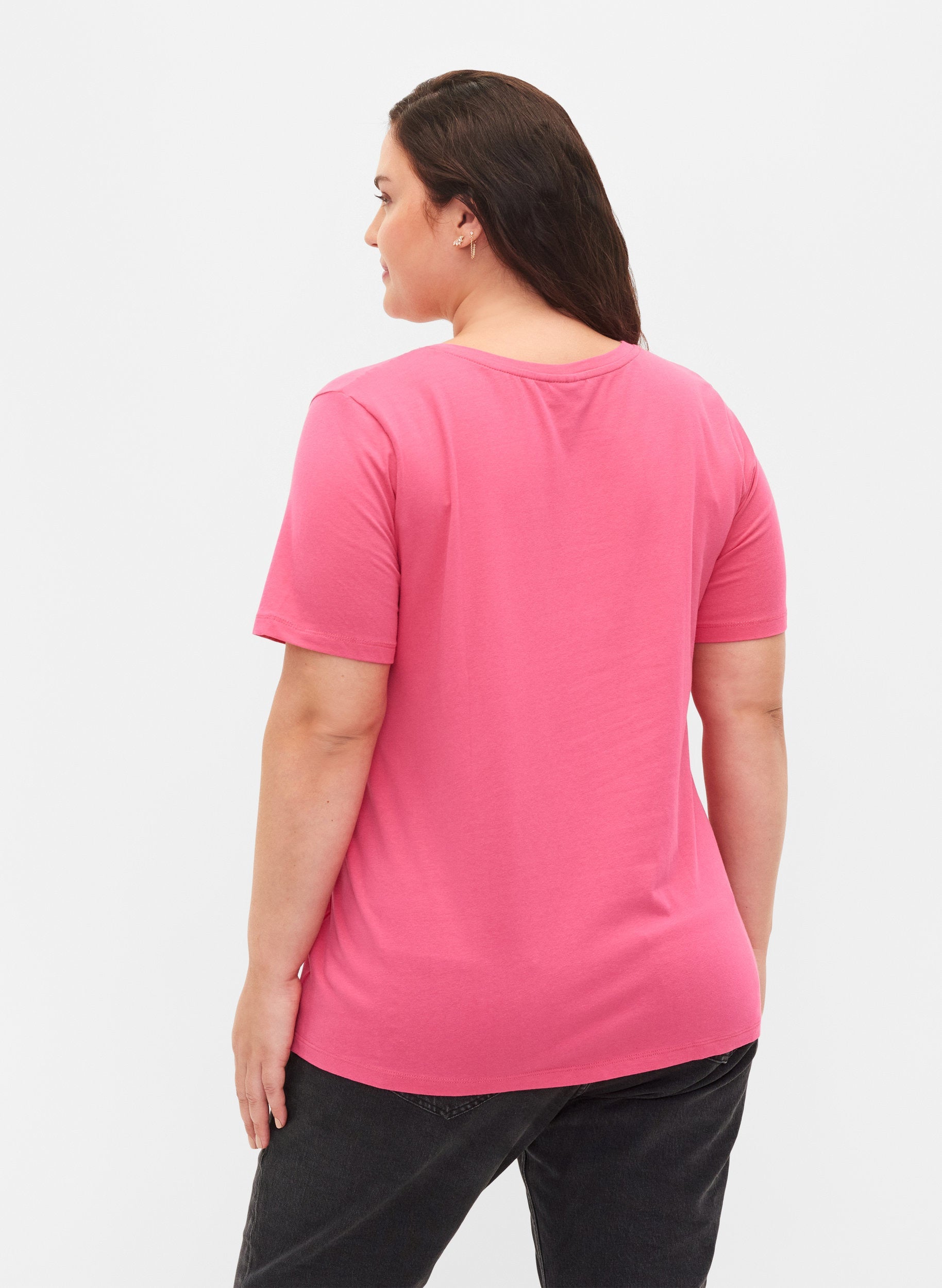 Zizzi Cotton V-Neck Tee in Pink