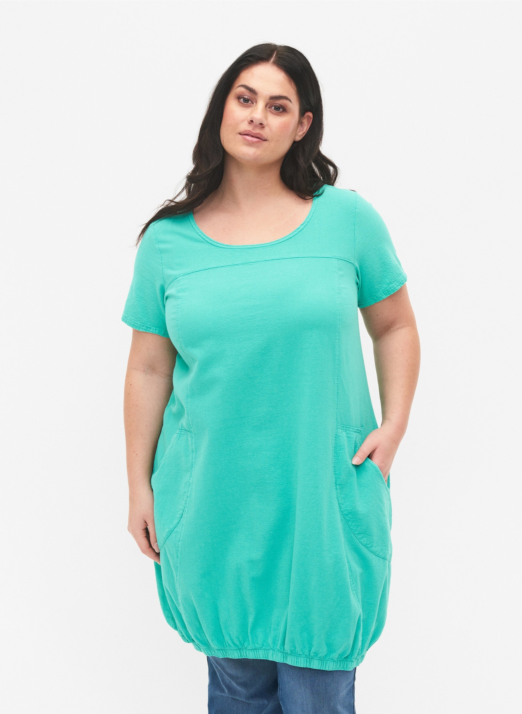 Zizzi Cotton Bubble Dress in Mint - Wardrobe Plus
