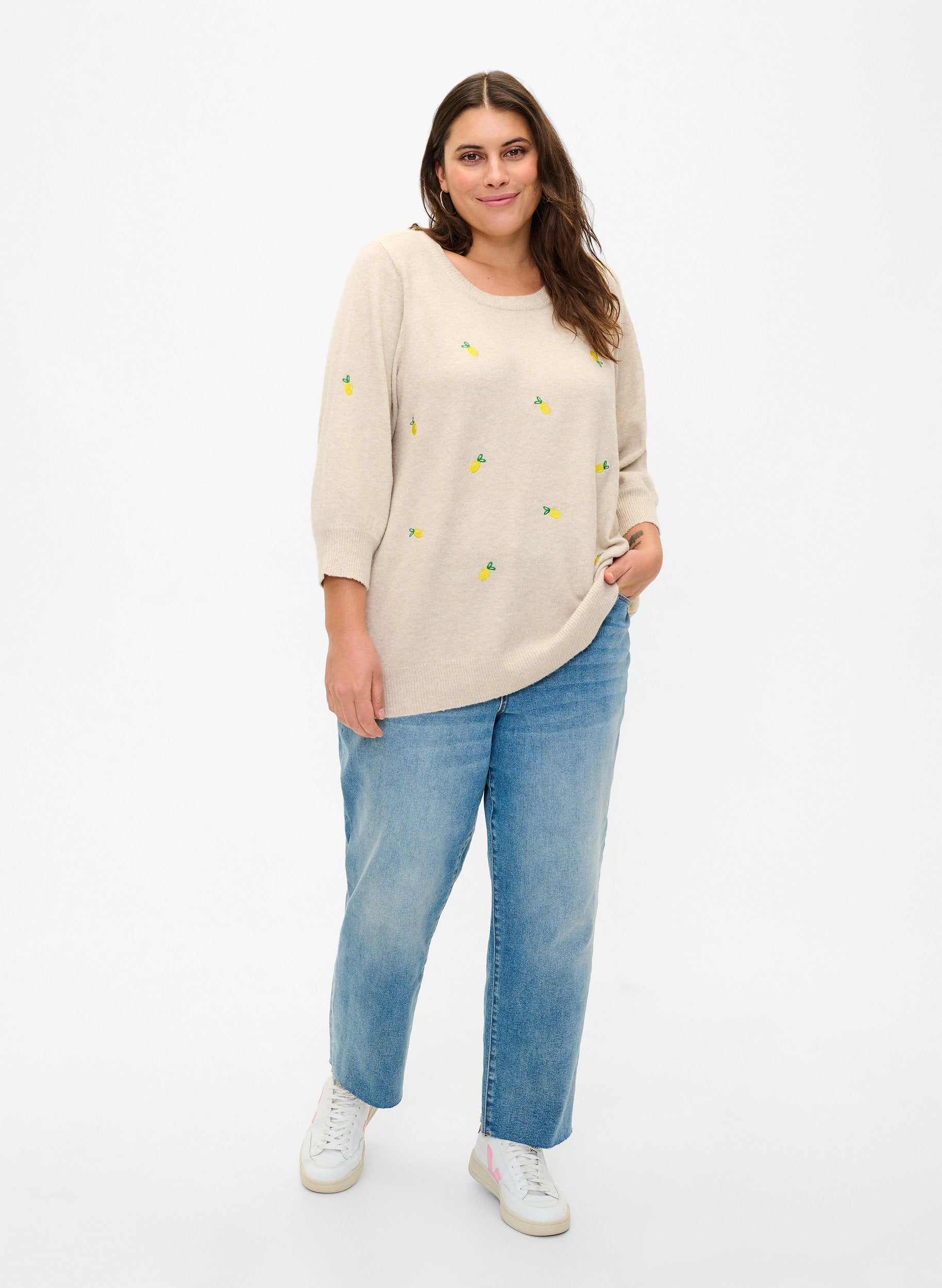 Zizzi Lemon Jumper in Beige