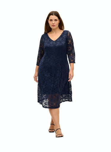 Zizzi Bonnie Lace Dress in Navy - Wardrobe Plus