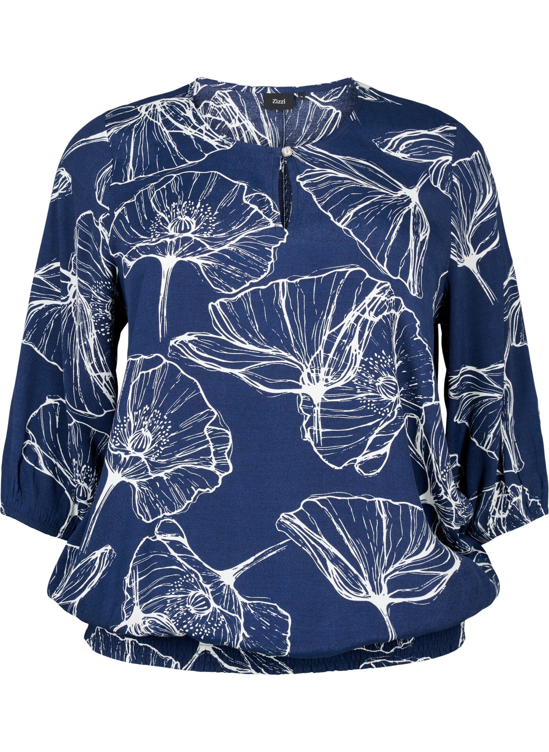 Zizzi Bella Smocked Blouse in Navy