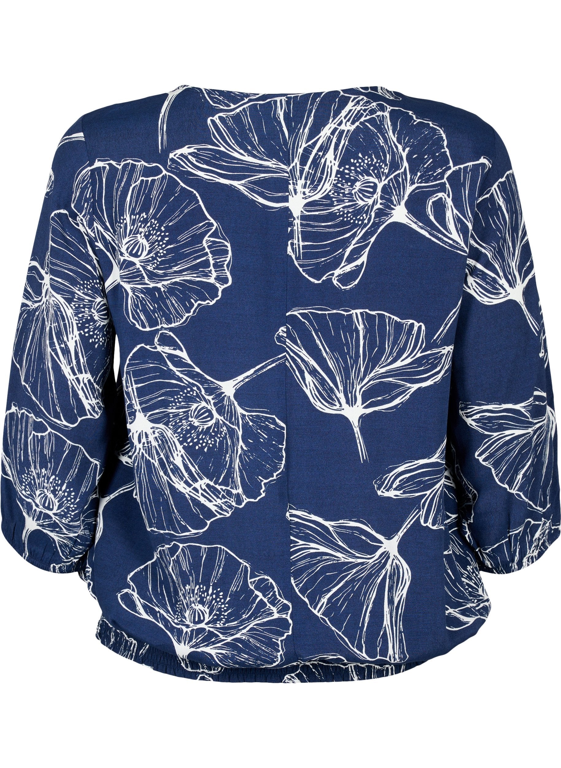 Zizzi Bella Smocked Blouse in Navy