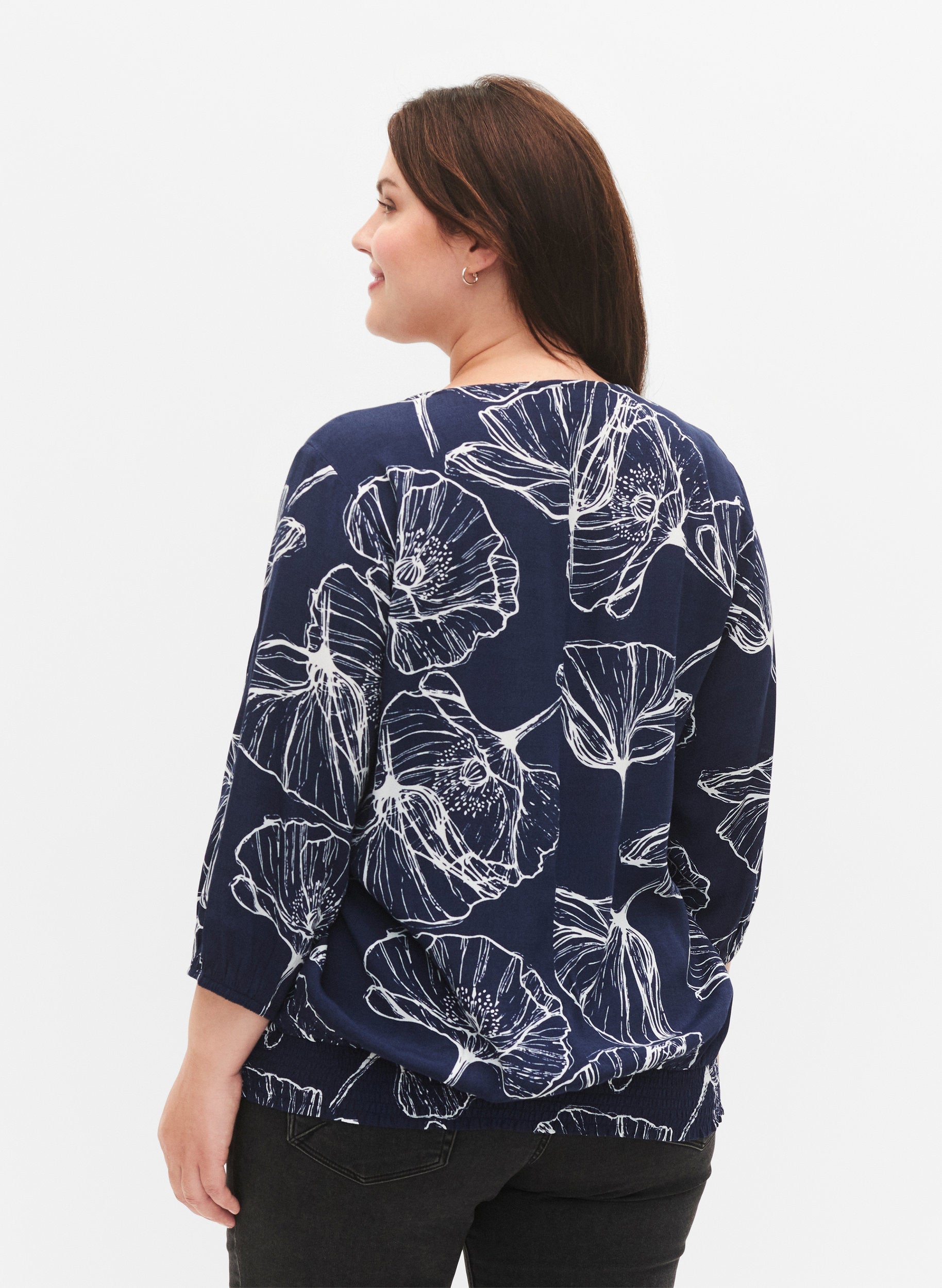 Zizzi Bella Smocked Blouse in Navy