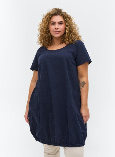 Zizzi Cotton Bubble Dress in Navy
