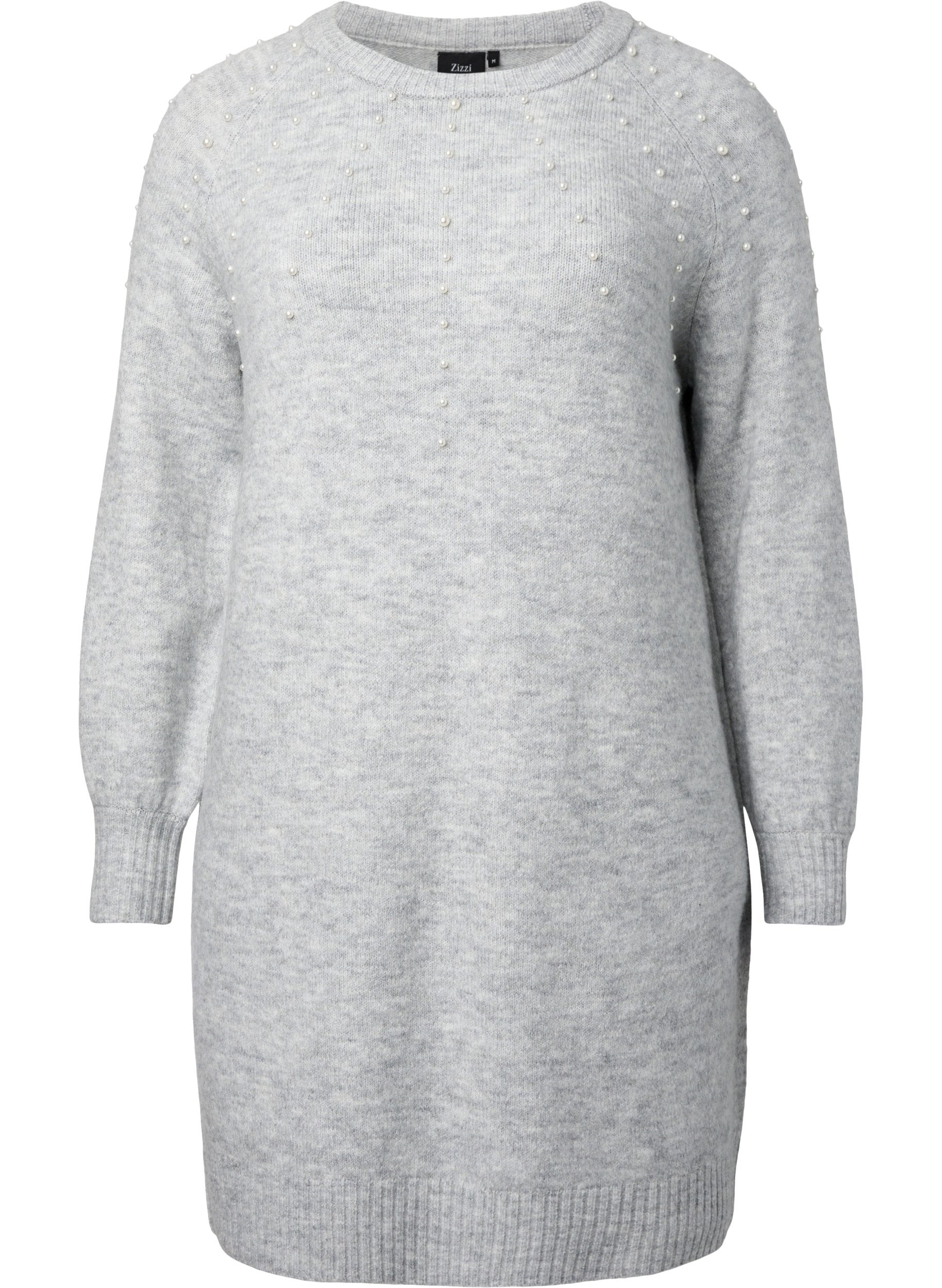 Zizzi Knitted Pearl Dress in Grey