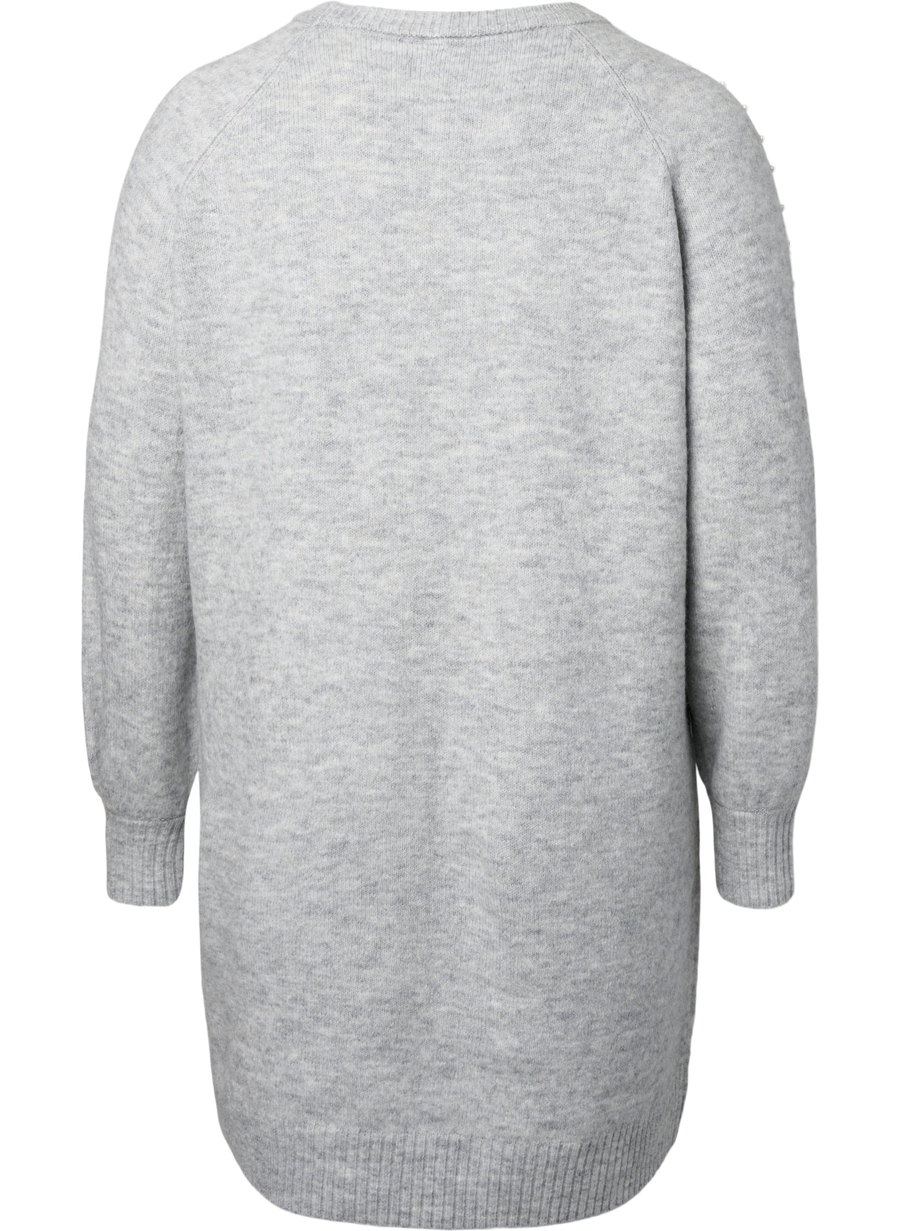 Zizzi Knitted Pearl Dress in Grey