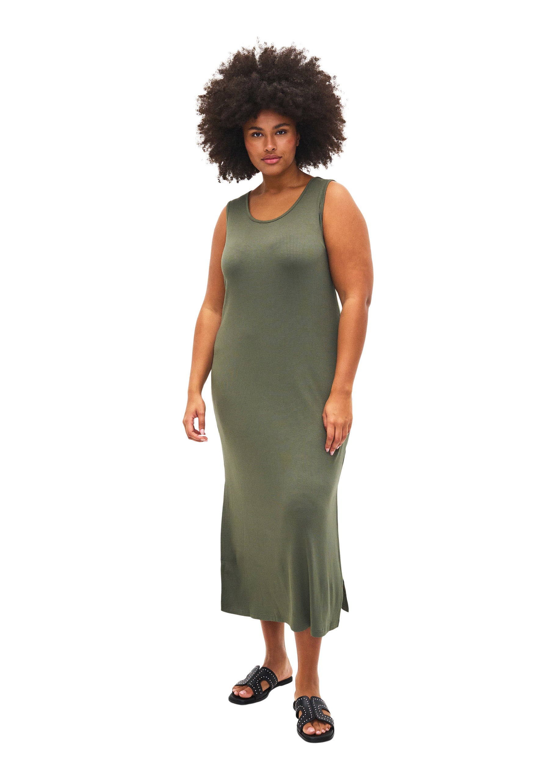 Zizzi Sleeveless Carly Dress in Khaki