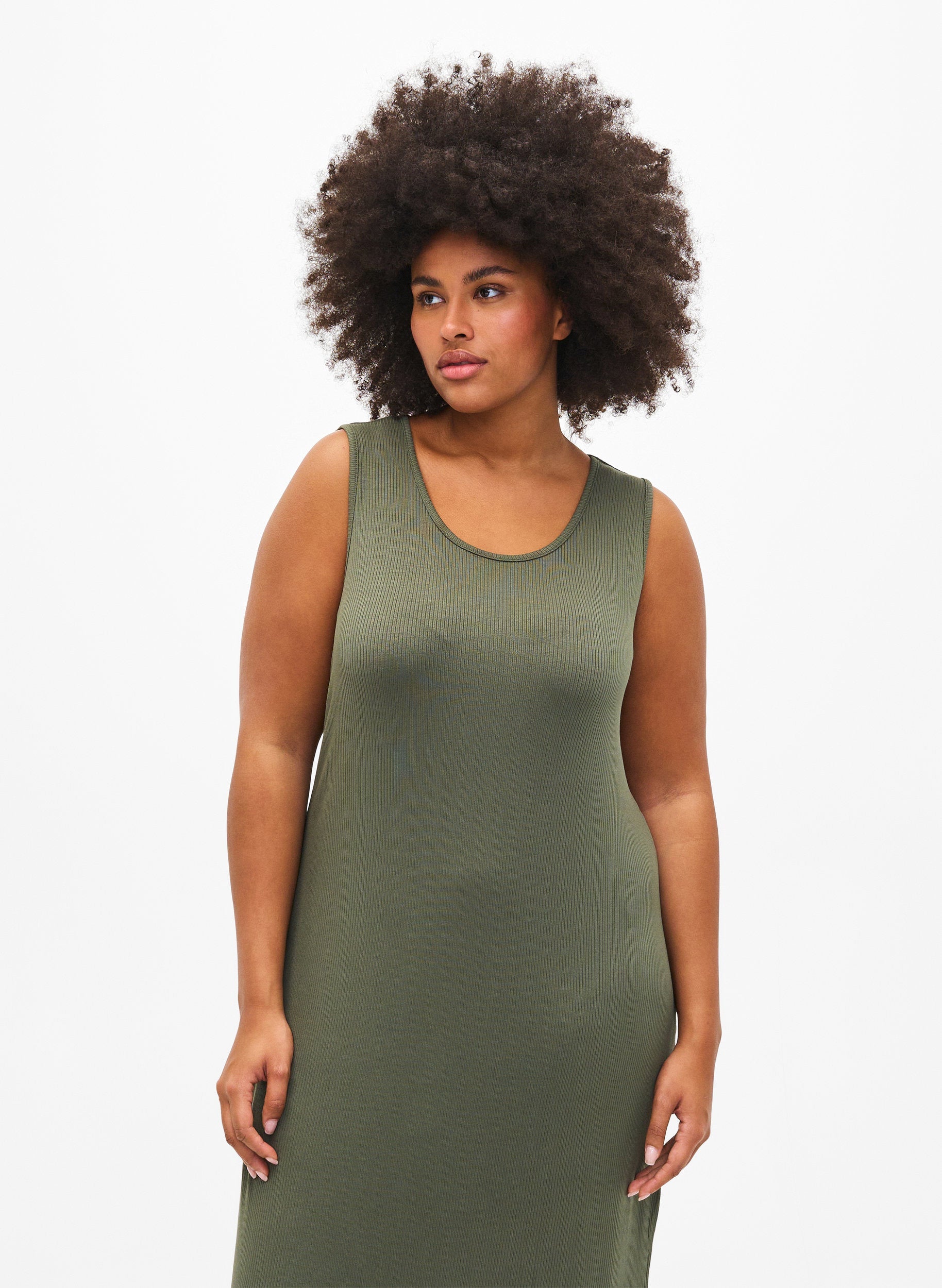 Zizzi Sleeveless Carly Dress in Khaki