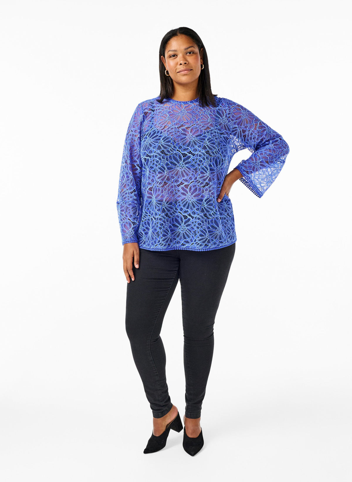 Zizzi Anne Lace Blouse in Blue